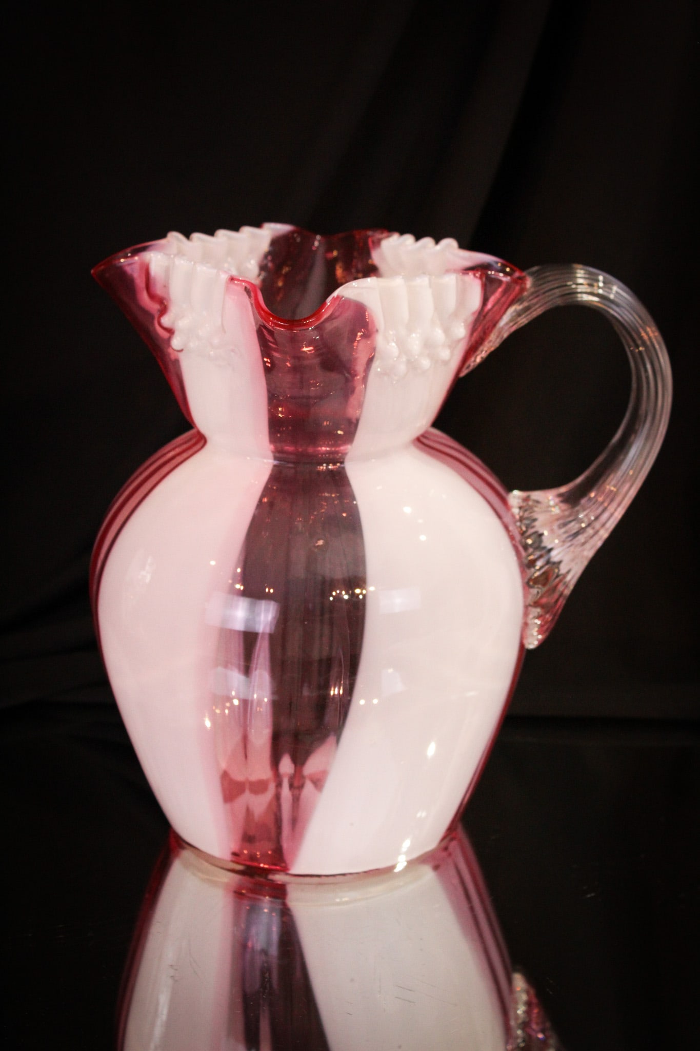 Rare Cranberry Opalescent Wide Stripe Victorian Pitcher (1 of 6)