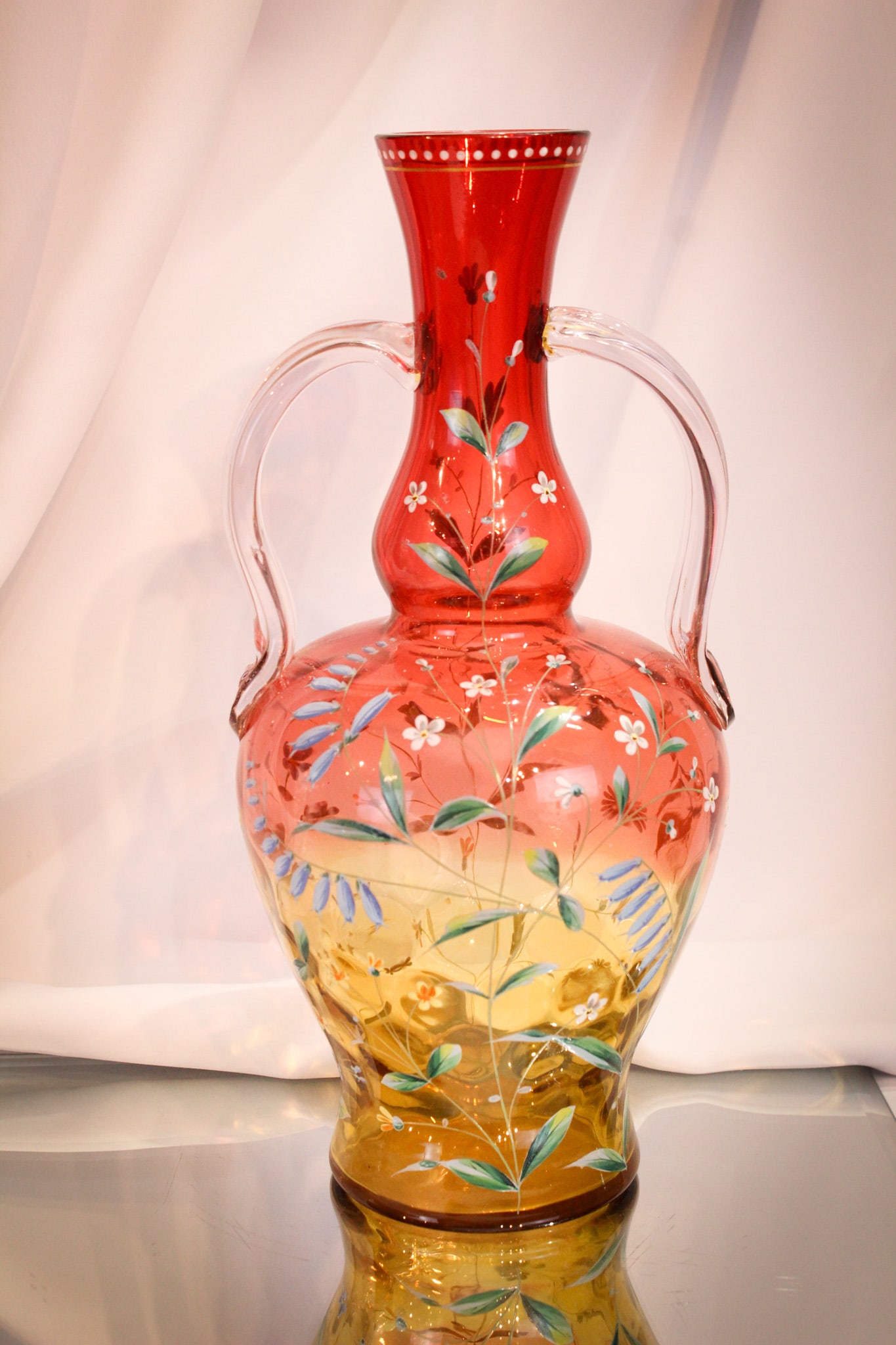 Large Amberina 13" Enameled Victorian Glass Vase (1 of 11)