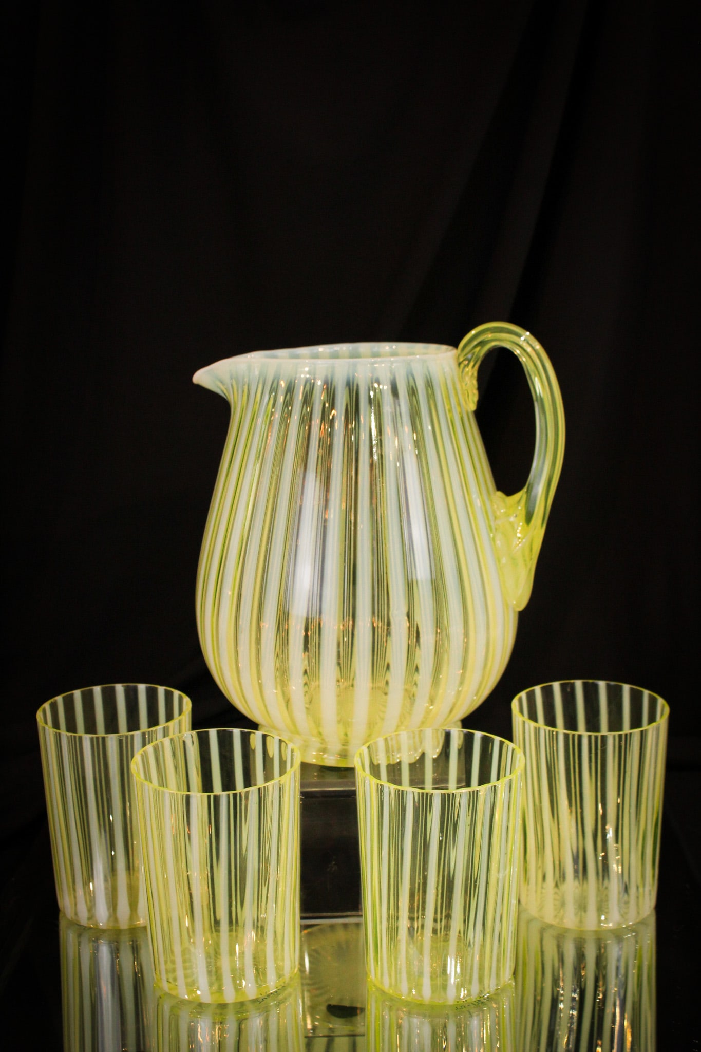 Rare Vaseline Opalescent Stripe Victorian Water Set (1 of 11)