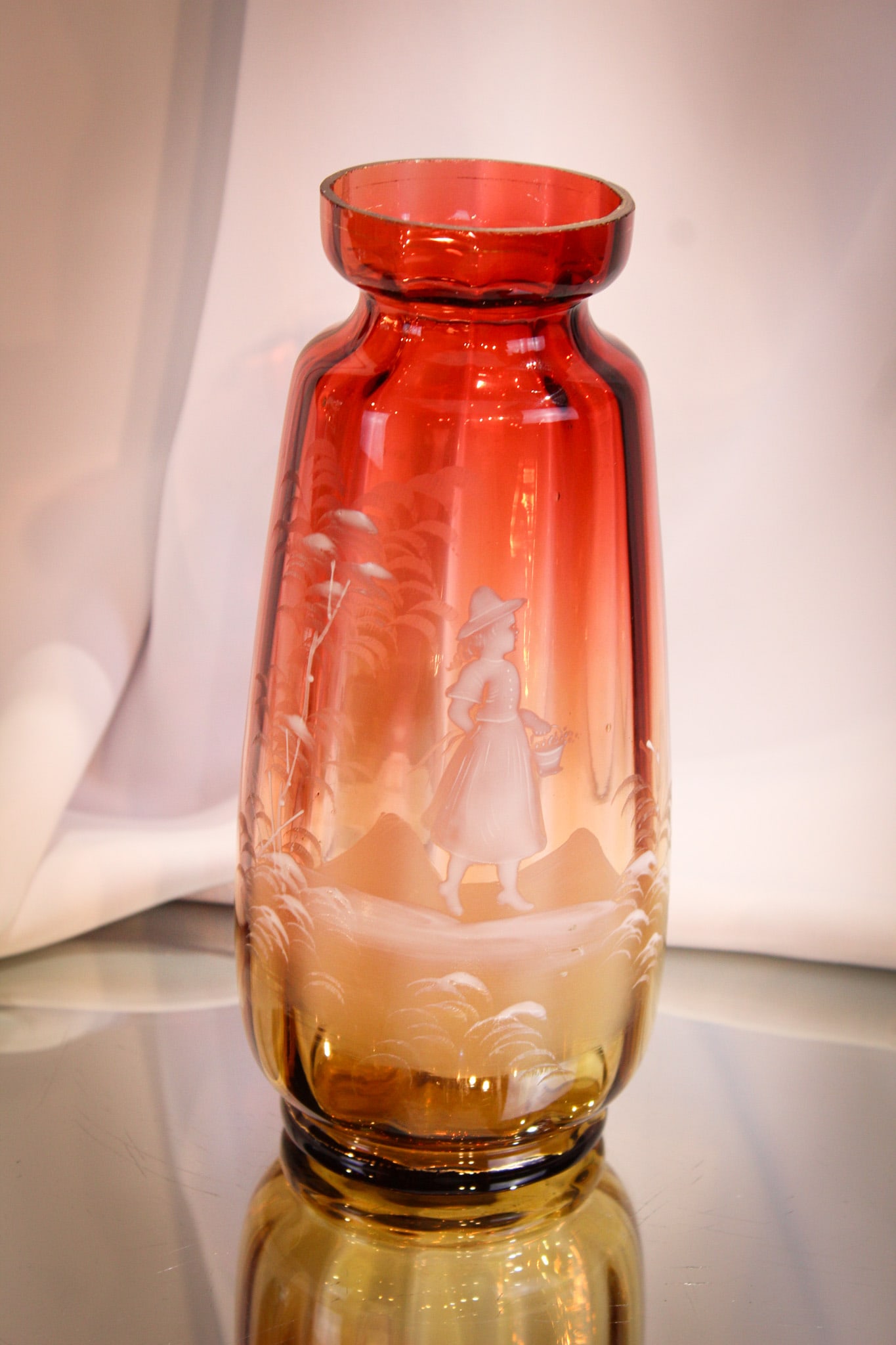 Victorian Amberina Vase with Mary Gregory Enameled Decoration (1 of 5)