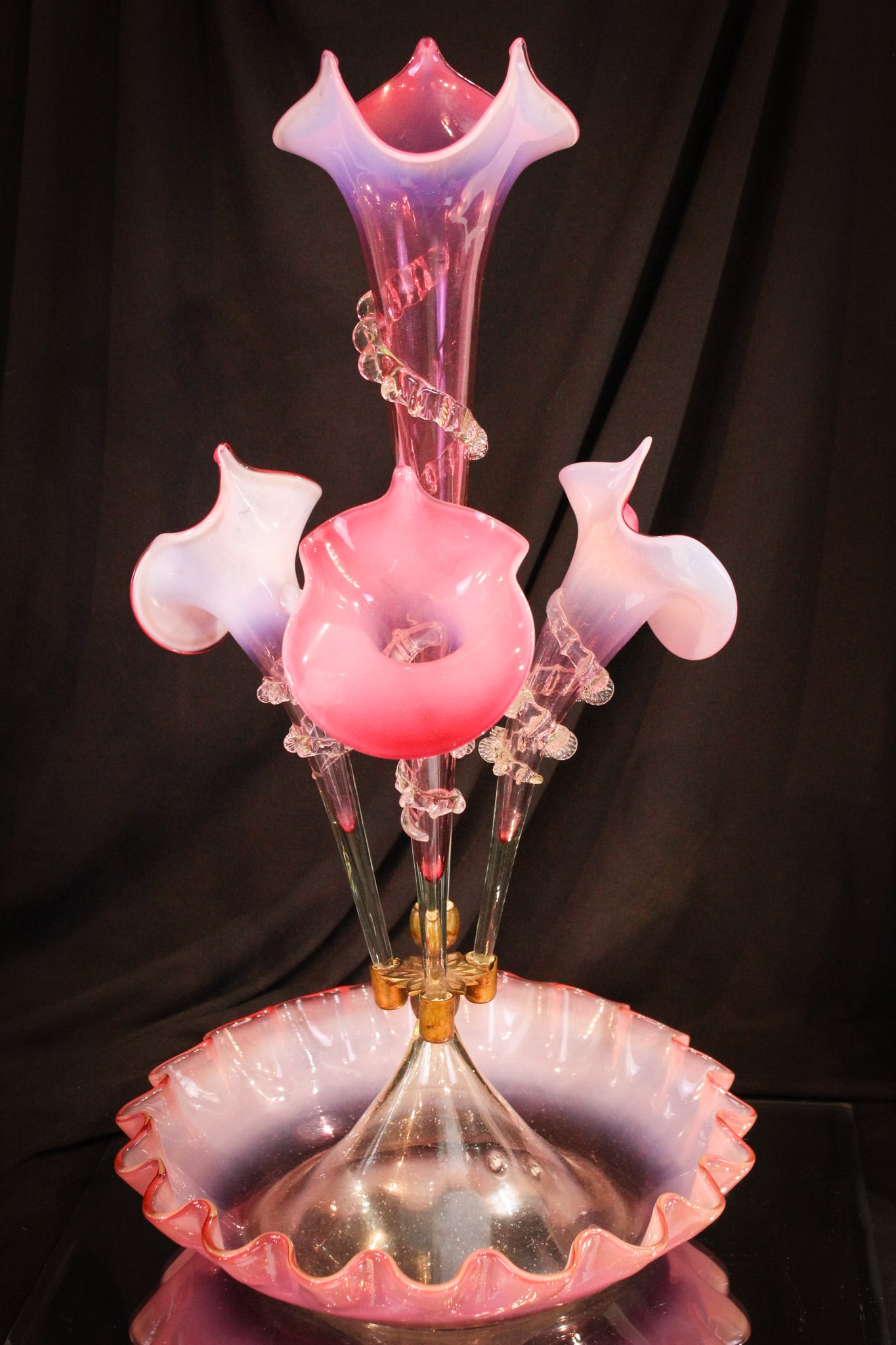 Cranberry Opalescent Victorian Art Glass Epergne (1 of 11)