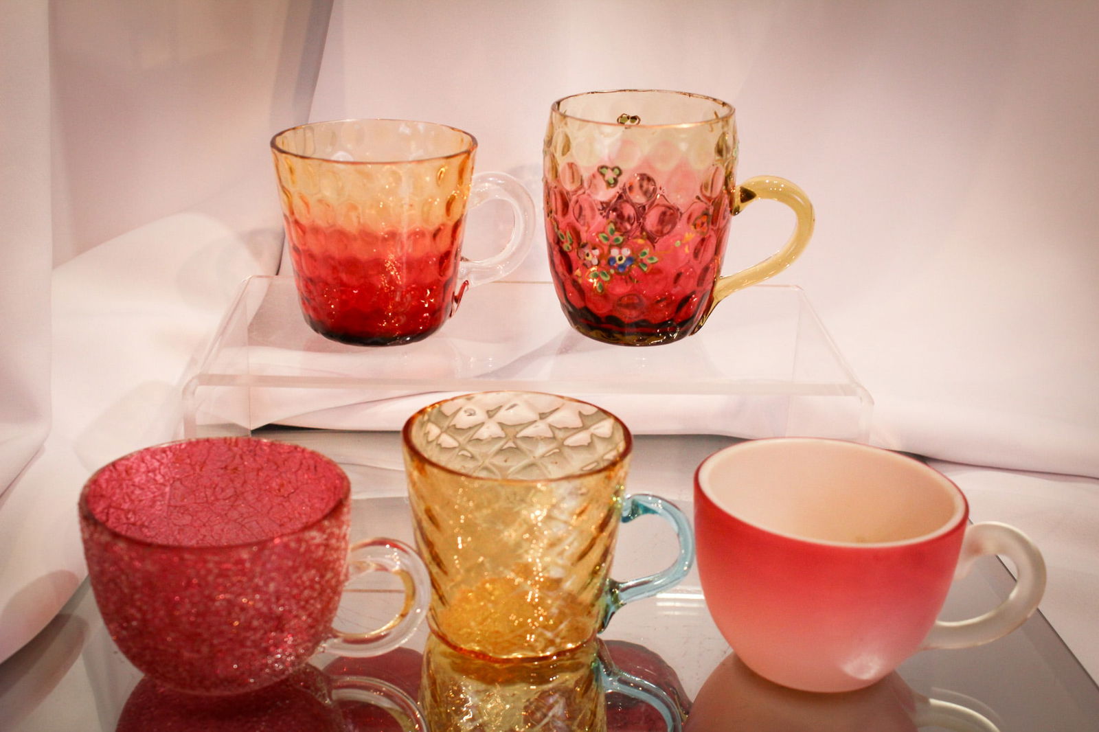 5 pc Lot Assorted Victorian Art Glass Punch Cups (1 of 5)