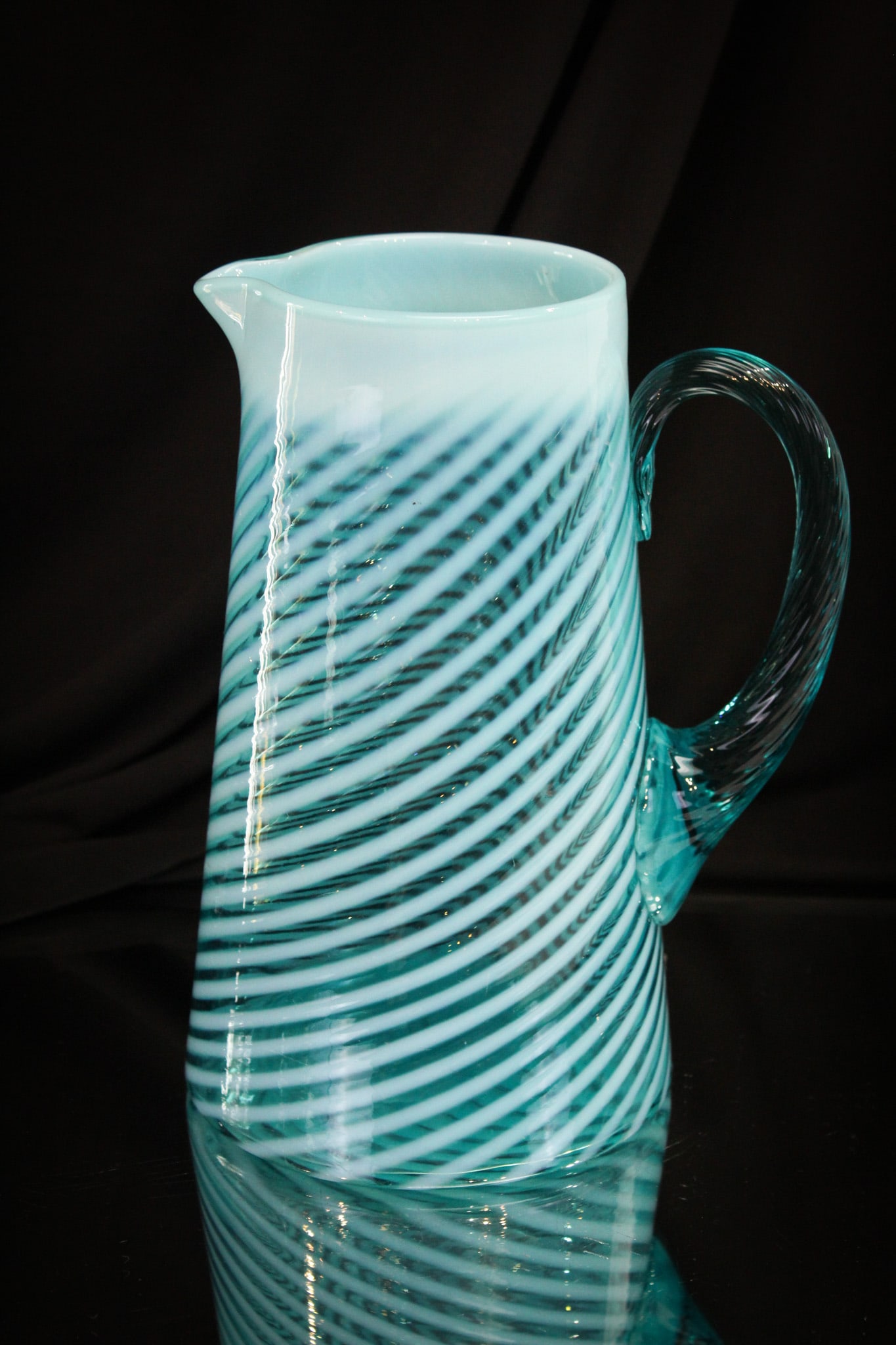 Victorian Blue Opalescent Swirl Tankard Pitcher (1 of 5)
