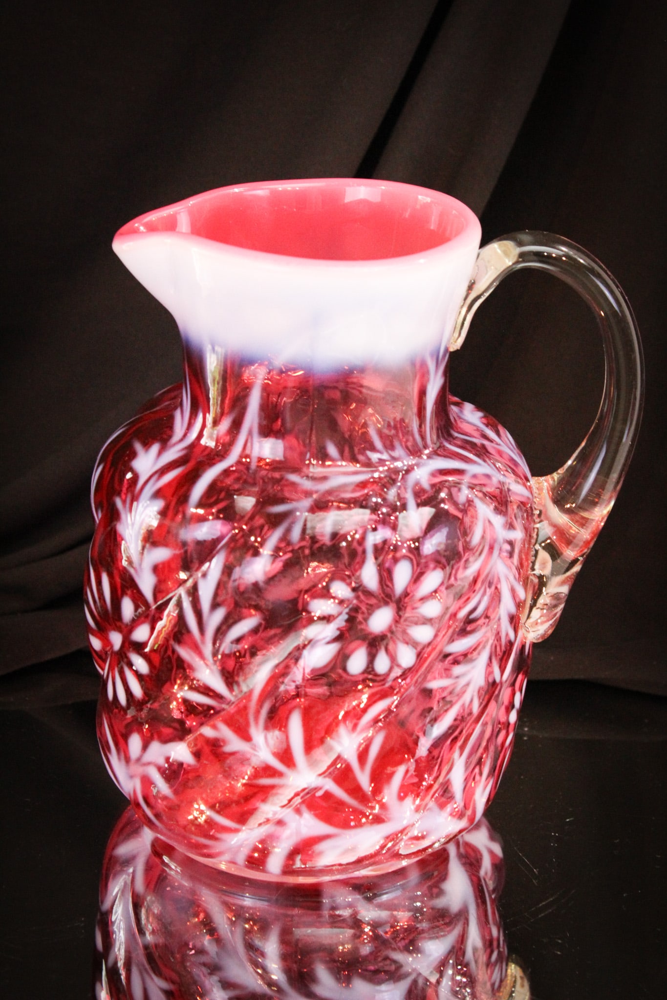 Victorian Northwood Cranberry Daisy & Fern Parian Swirl Pitcher (1 of 6)