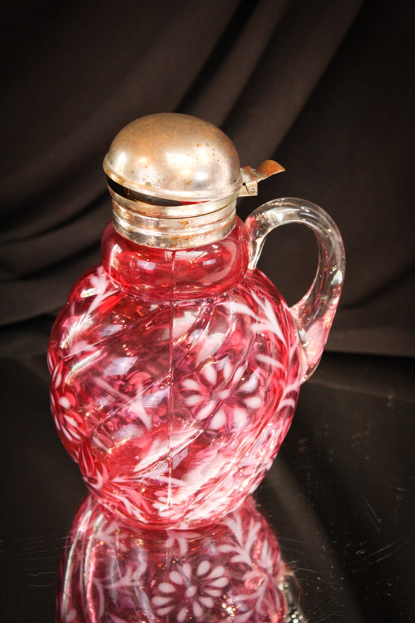 Northwood Cranberry Opalescent Daisy & Fern Syrup Pitcher (1 of 6)