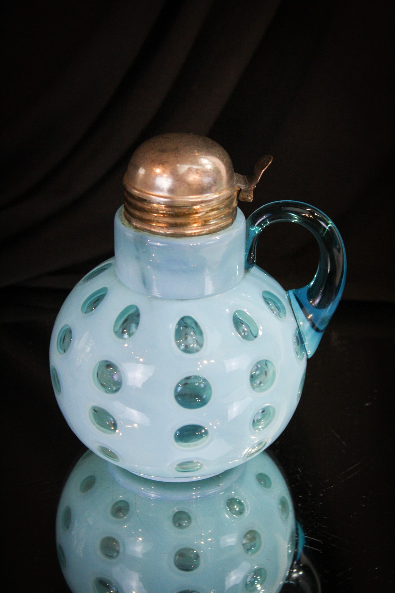Blue Opalescent Polka Dot Victorian Syrup Pitcher (1 of 6)