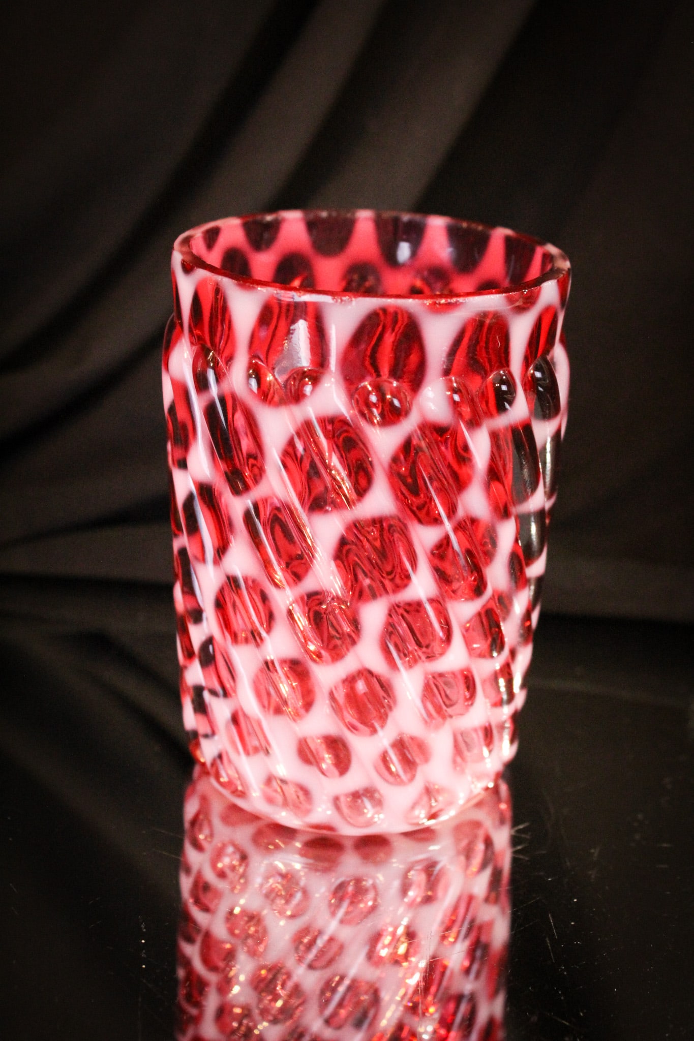 Cranberry Opalescent Big Windows Swirled Victorian Tumbler (1 of 5)