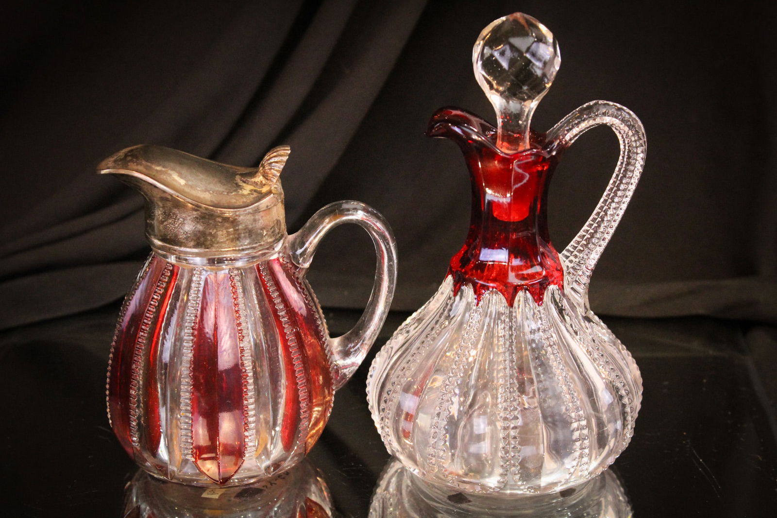 2 pc Lot Victorian Ruby Stained Prize Cruet & Syrup Pitcher (1 of 10)