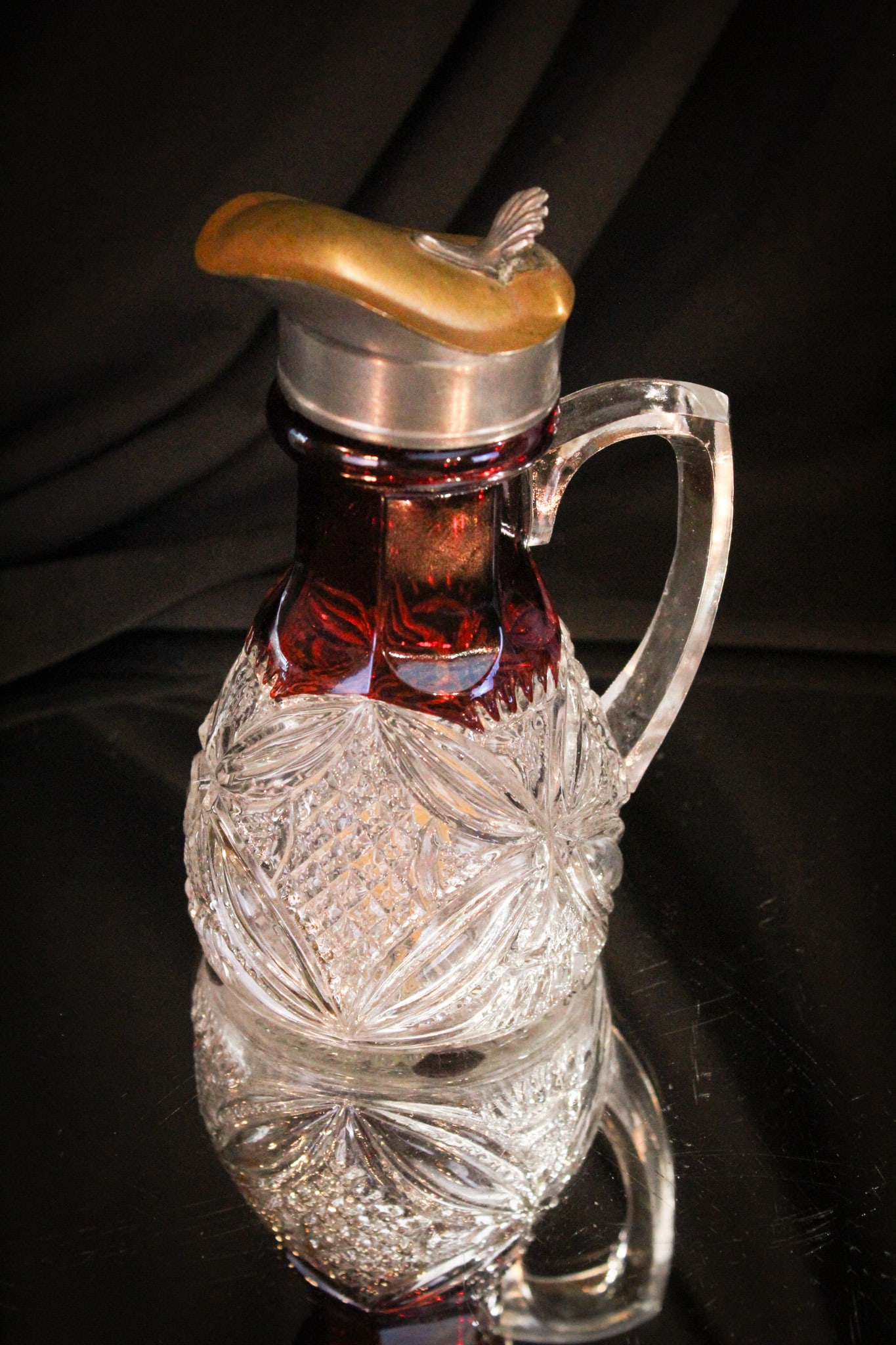 Scarce Ruby Stained Victorian Pattie Cross Syrup Pitcher (1 of 7)