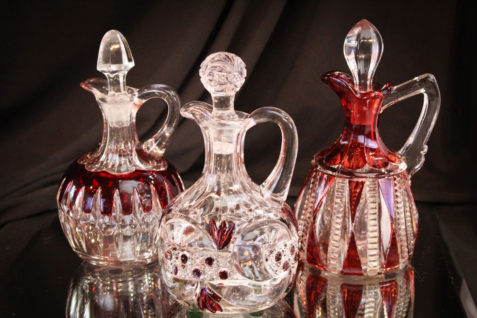 3 pc Lot Ruby Stained Victorian Glass Cruets (1 of 15)