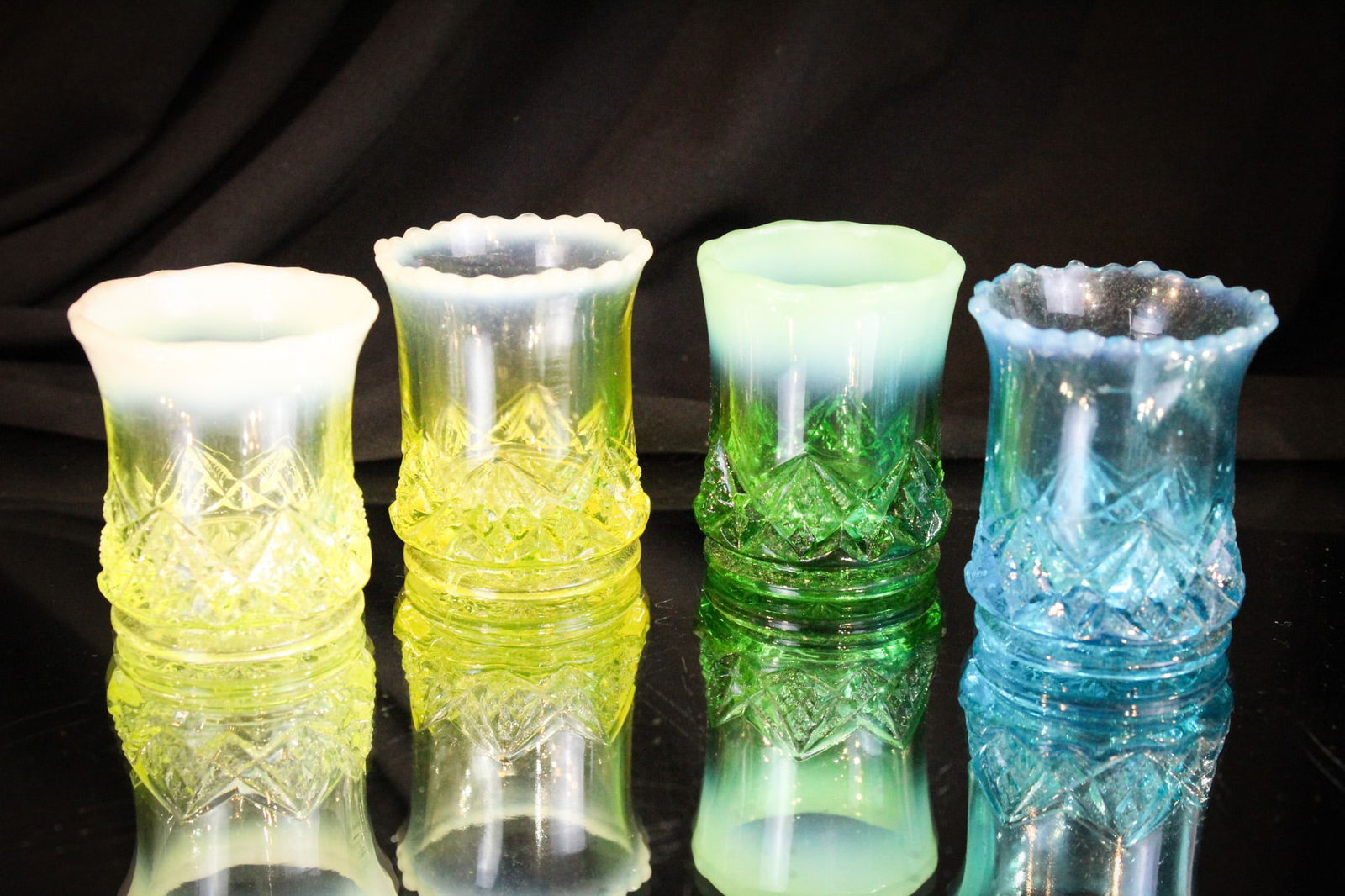 4 pc Lot Victorian Vaseline & More Opalescent Toothpick Holders (1 of 4)