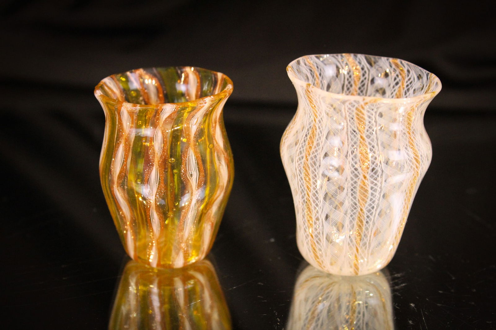 2 pc Lot Murano Latticino Art Glass Ribbon Toothpick Holders (1 of 6)