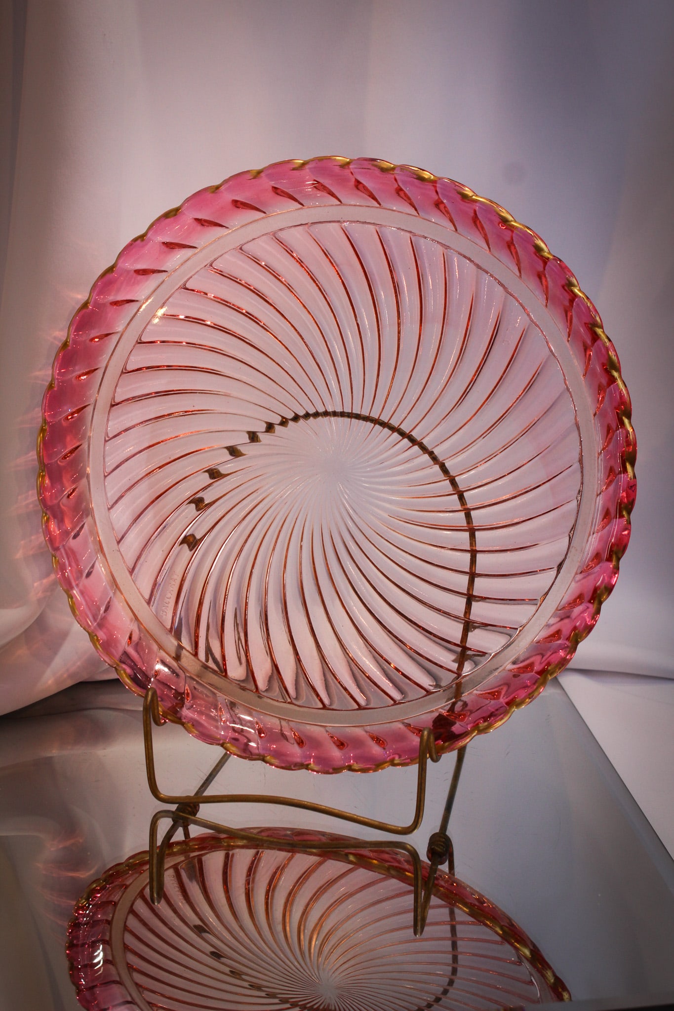 Baccarat France 11" Rose Tiente Gilt Swirl Tray (1 of 6)