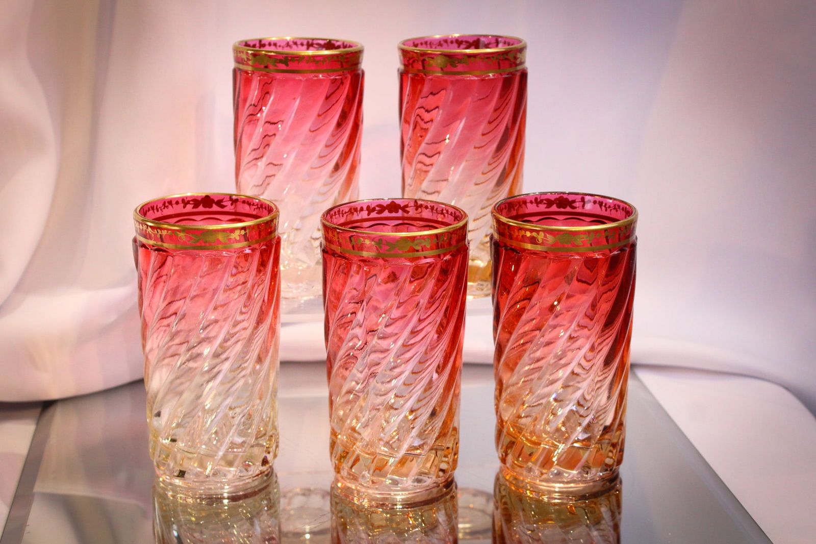 5 pc Lot Baccarat France Gilt Rose Tiente Tumblers (1 of 5)