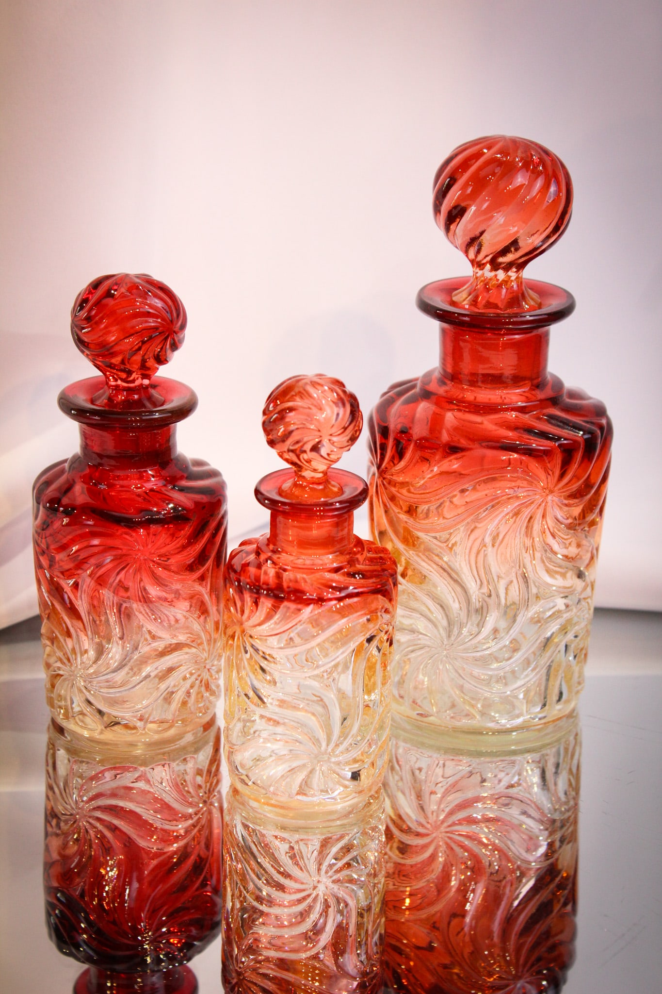 3 pc Lot Baccarat France Rose Tiente Glass Cologne Perfume Bottles (1 of 7)