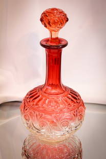 Baccarat France Rose Tiente Glass Decanter: Beautiful Baccarat Rose Tiente decanter complete with original stopper.