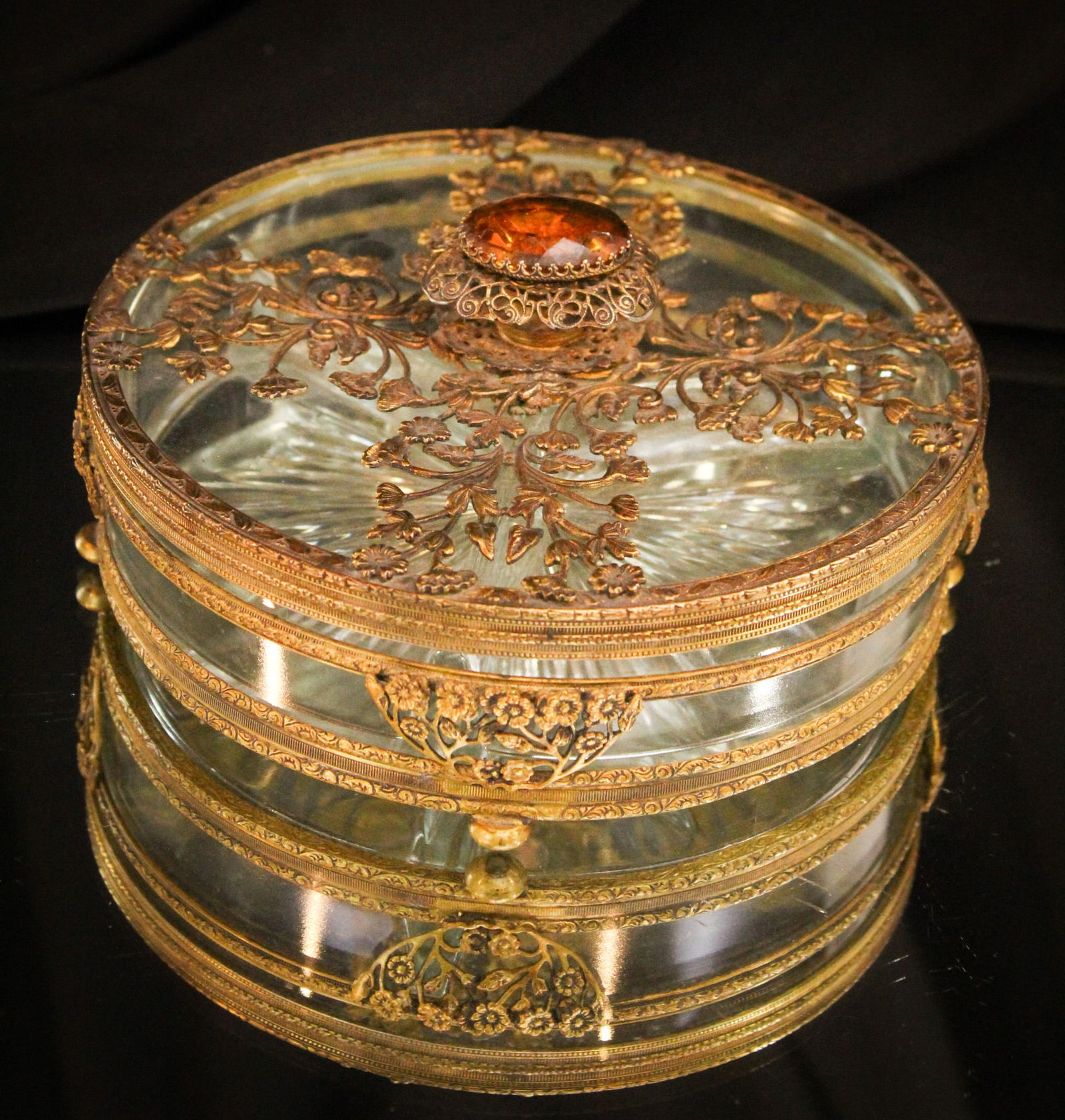 Antique Glass & Ormulu Jeweled Dresser Box (1 of 11)