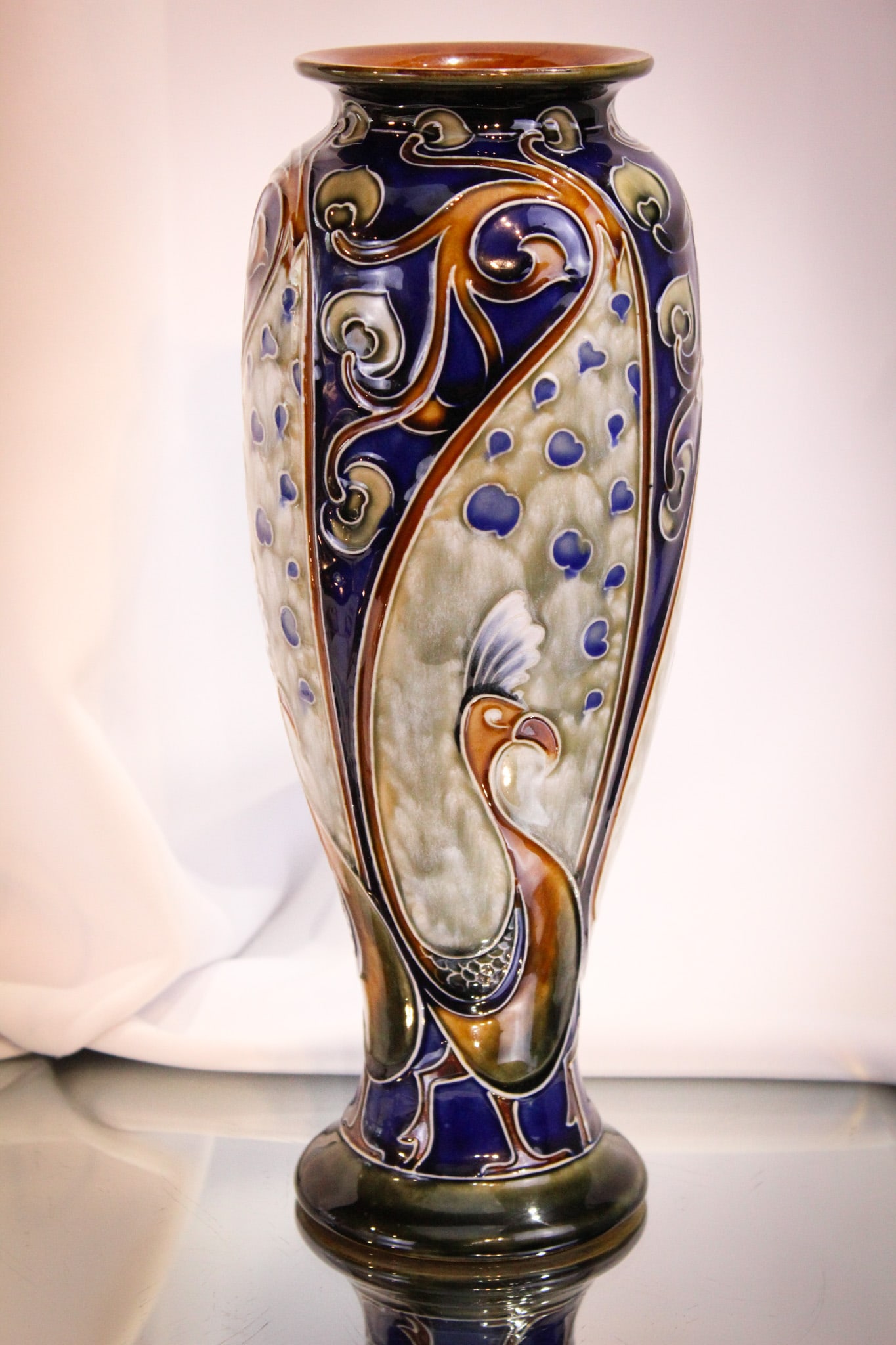 Doulton Burslem Pottery 11" Peacock Vase (1 of 7)