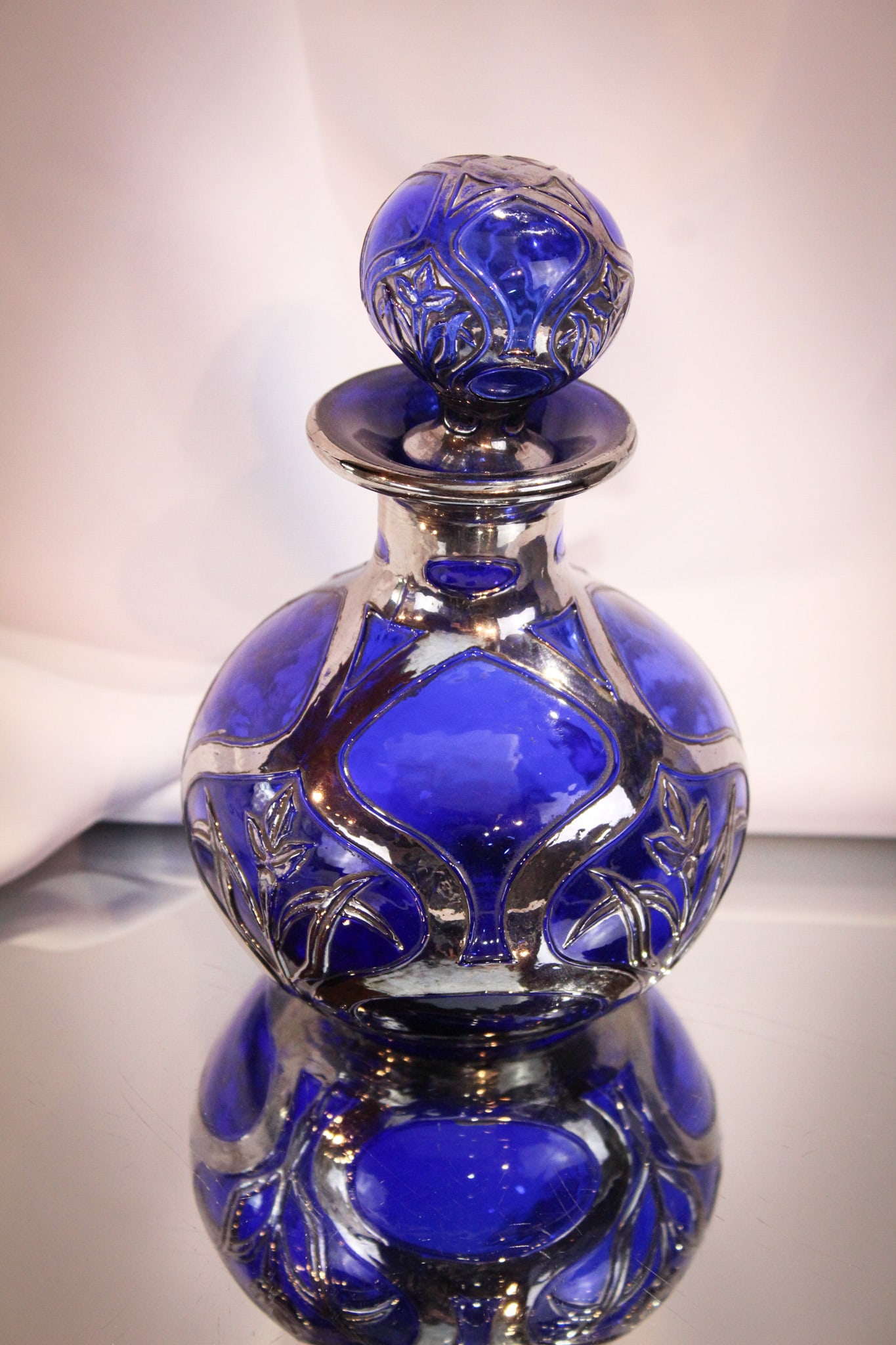Dugan Cobalt Blue Glass Silver Overlay Cologne Bottle (1 of 6)