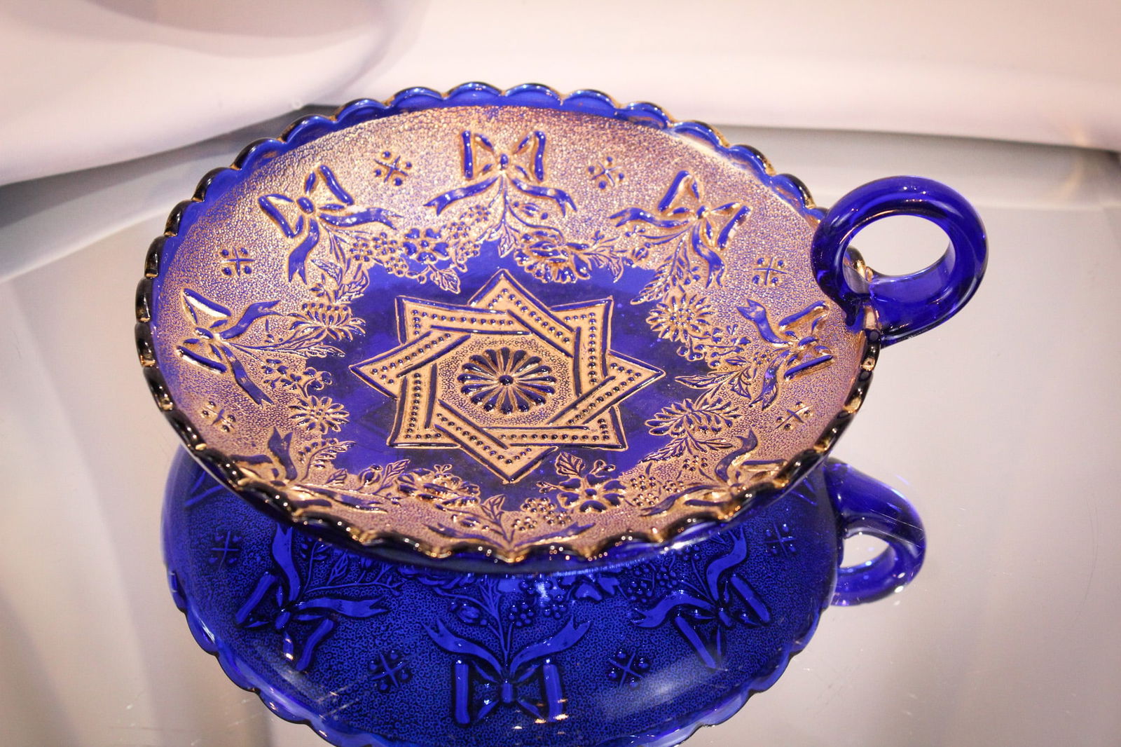 Northwood Verre D' Or Cobalt & Gold Stars & Bows Nappy (1 of 4)