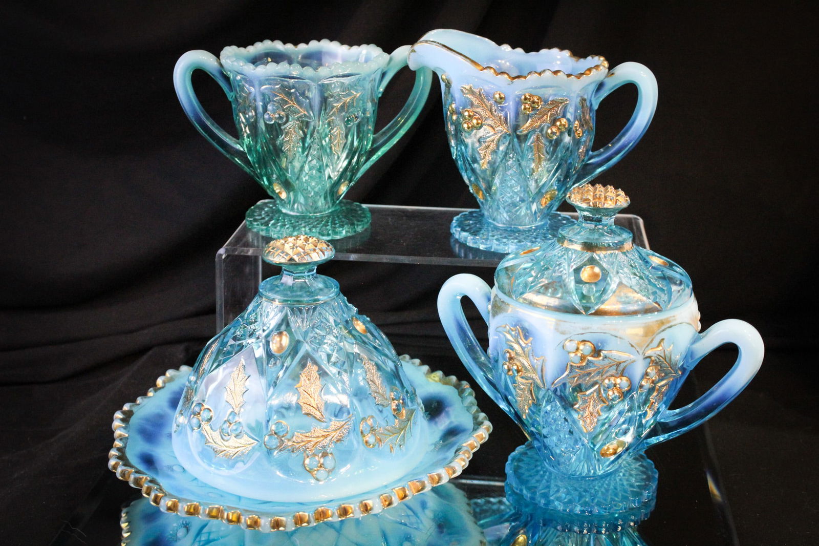 Northwood Holly Blue Opalescent Victorian Table Set (1 of 20)