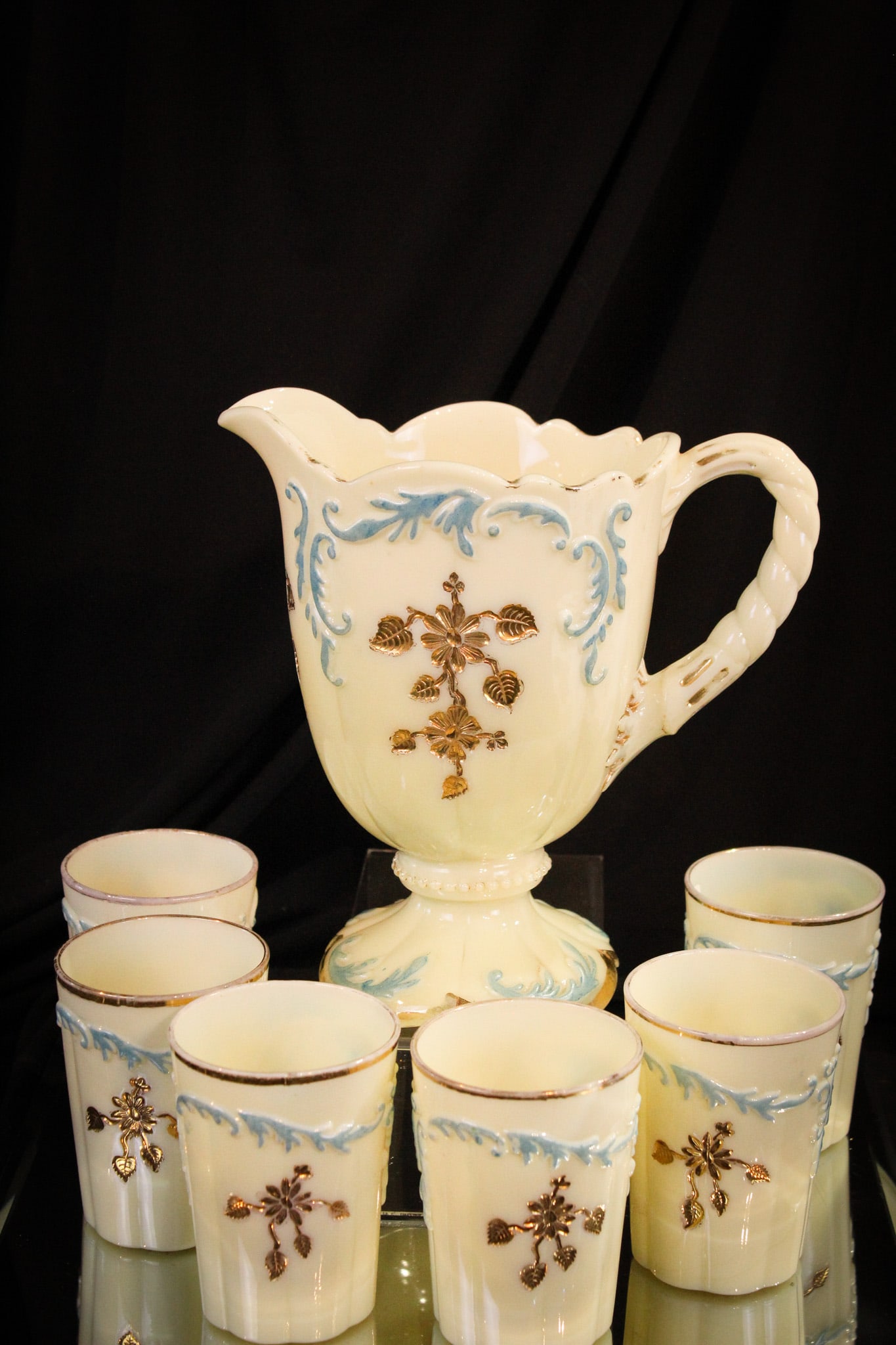Northwood Custard Glass Blue Intaglio Victorian Water Set (1 of 10)