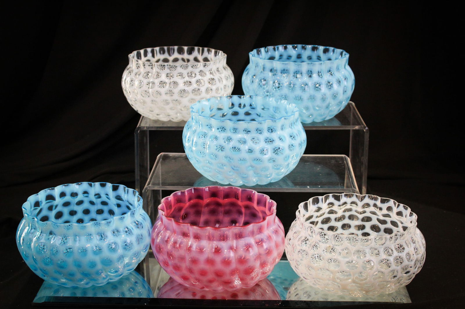 6 pc Lot Hobb's Glass Windows Swirled Finger Bowls (1 of 11)