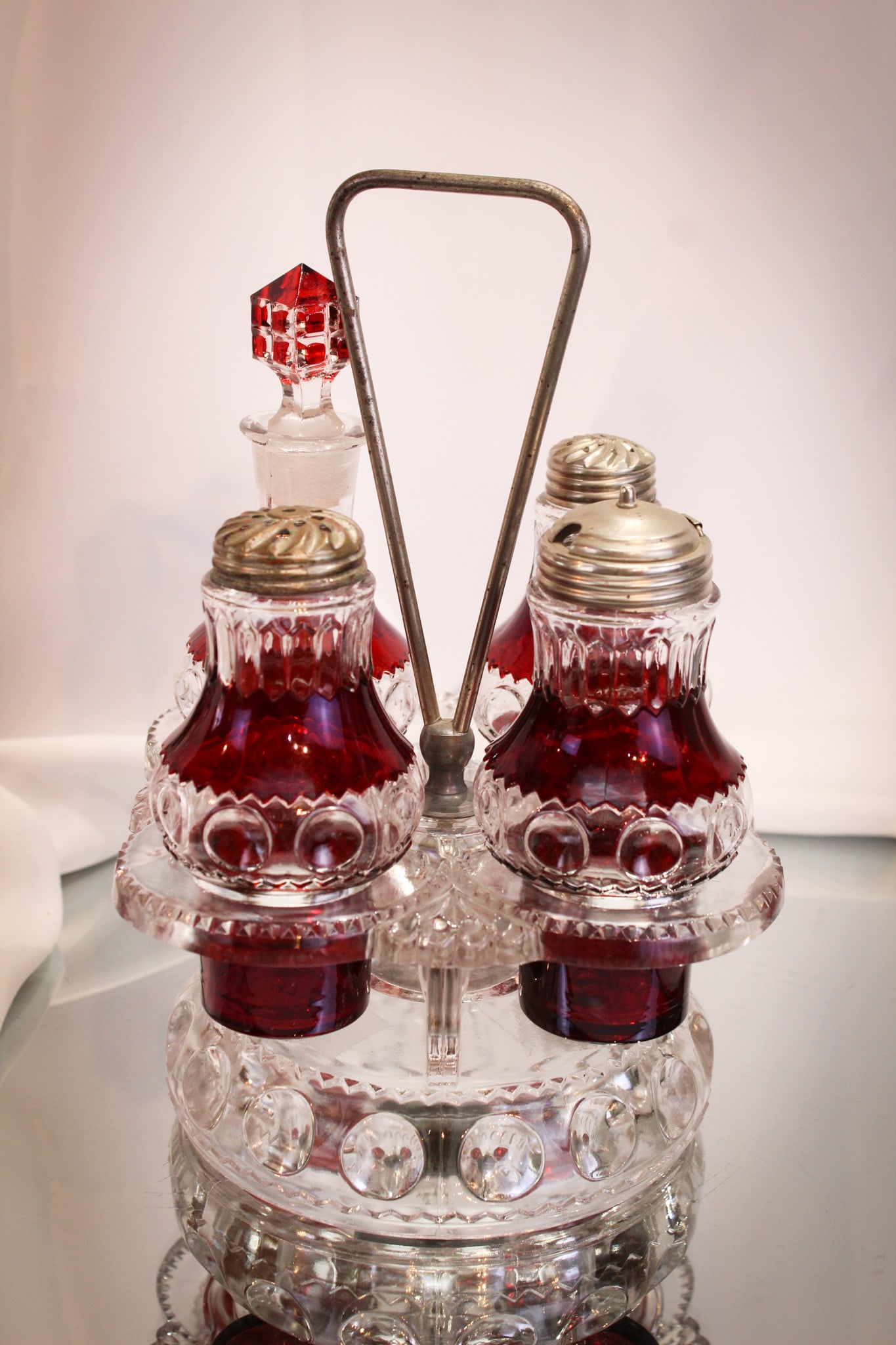Ruby Stained Victorian Glass Kings Crown Condiment Castor (1 of 10)