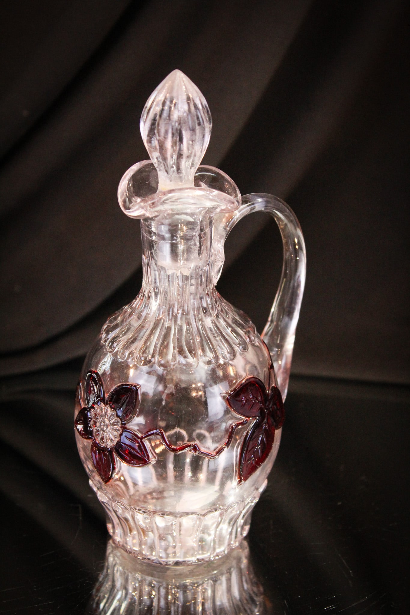 Ruby Stained Victorian Glass Flower & Pleat/Clematis Cruet (1 of 10)