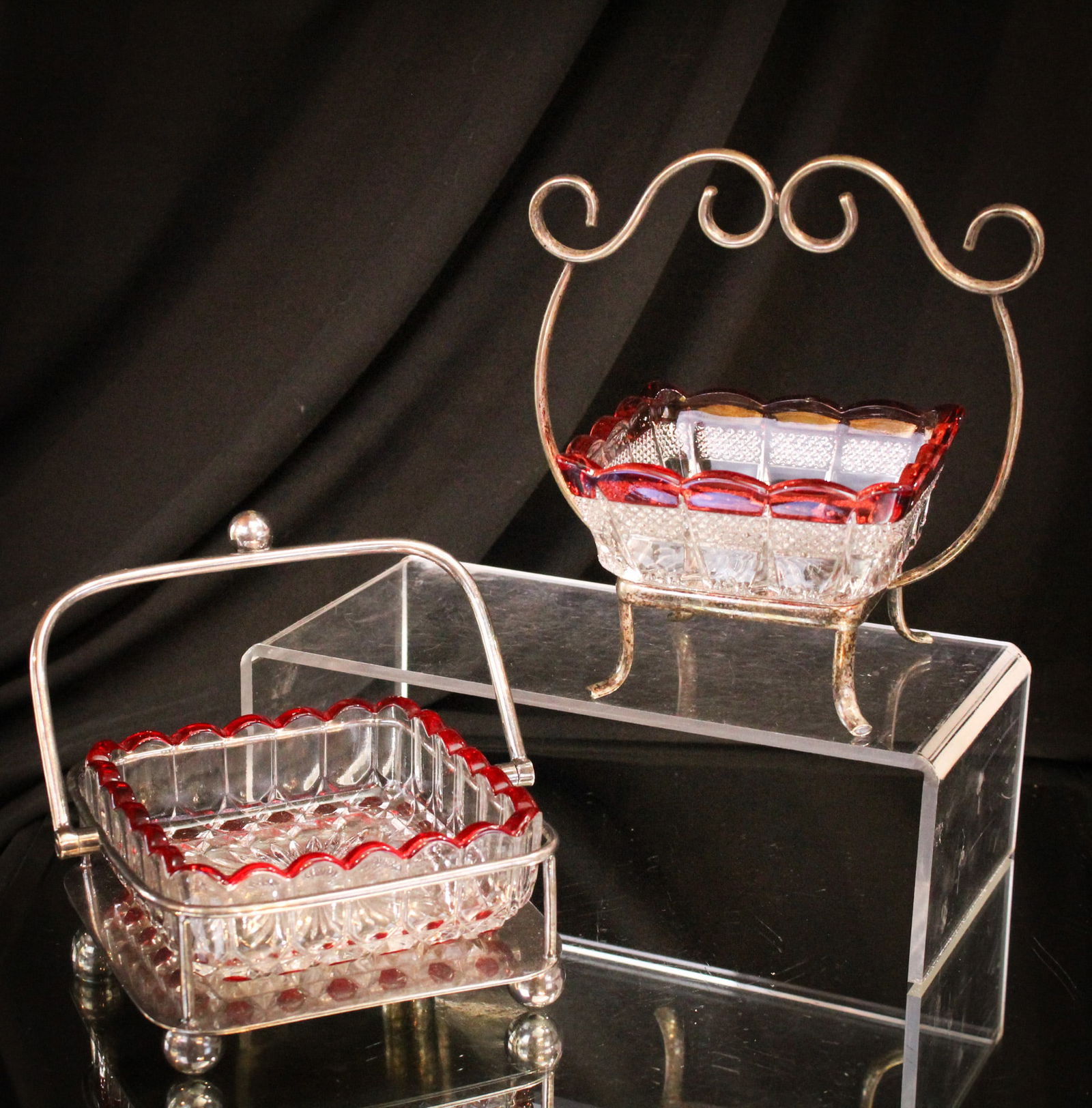 2 pc Lot Ruby Stained Victorian Glass & Silverplate Sweertmeats (1 of 12)