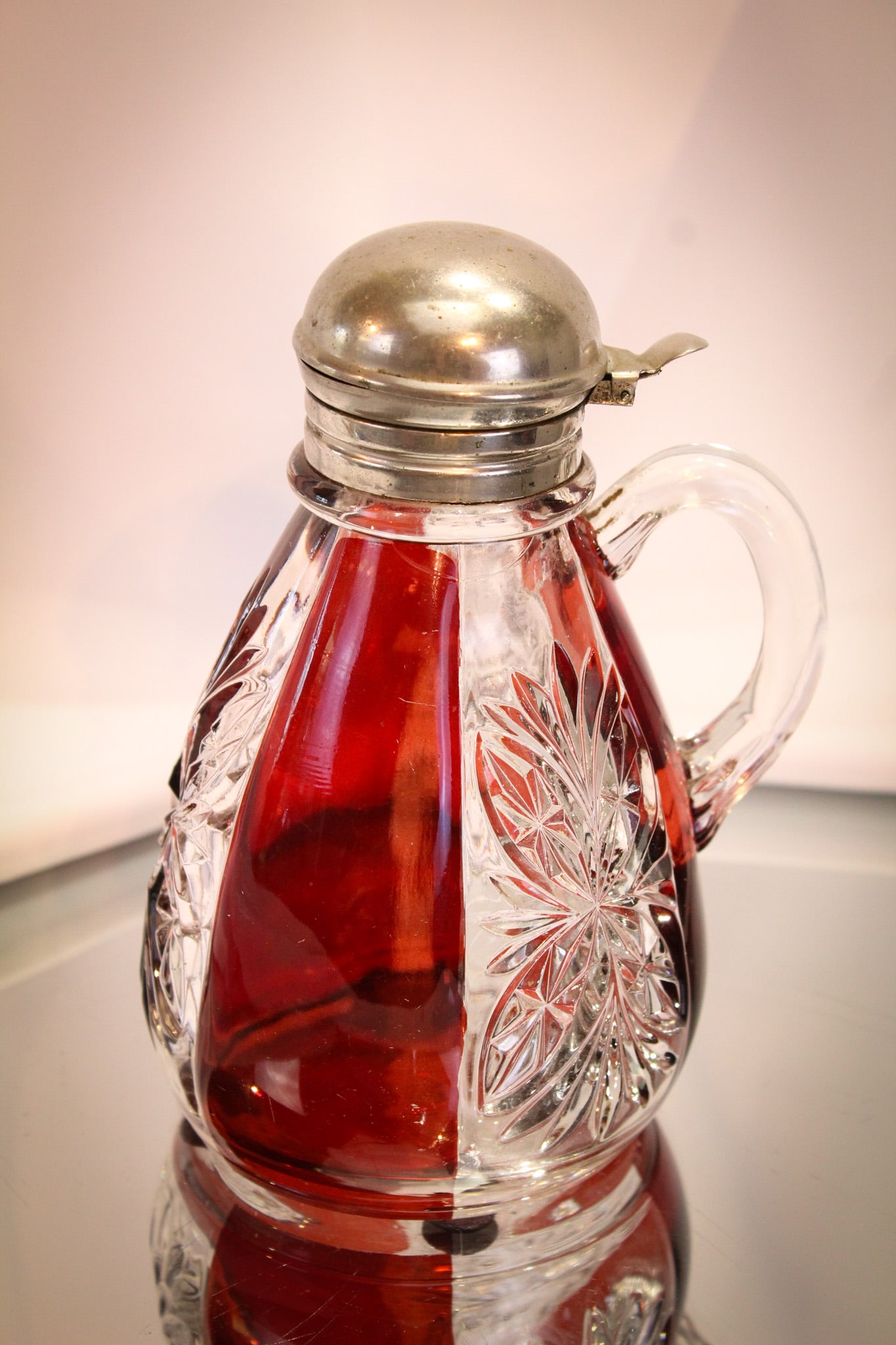 Ruby Stained Victorian Glass Riverside Brilliant Syrup Pitcher (1 of 6)
