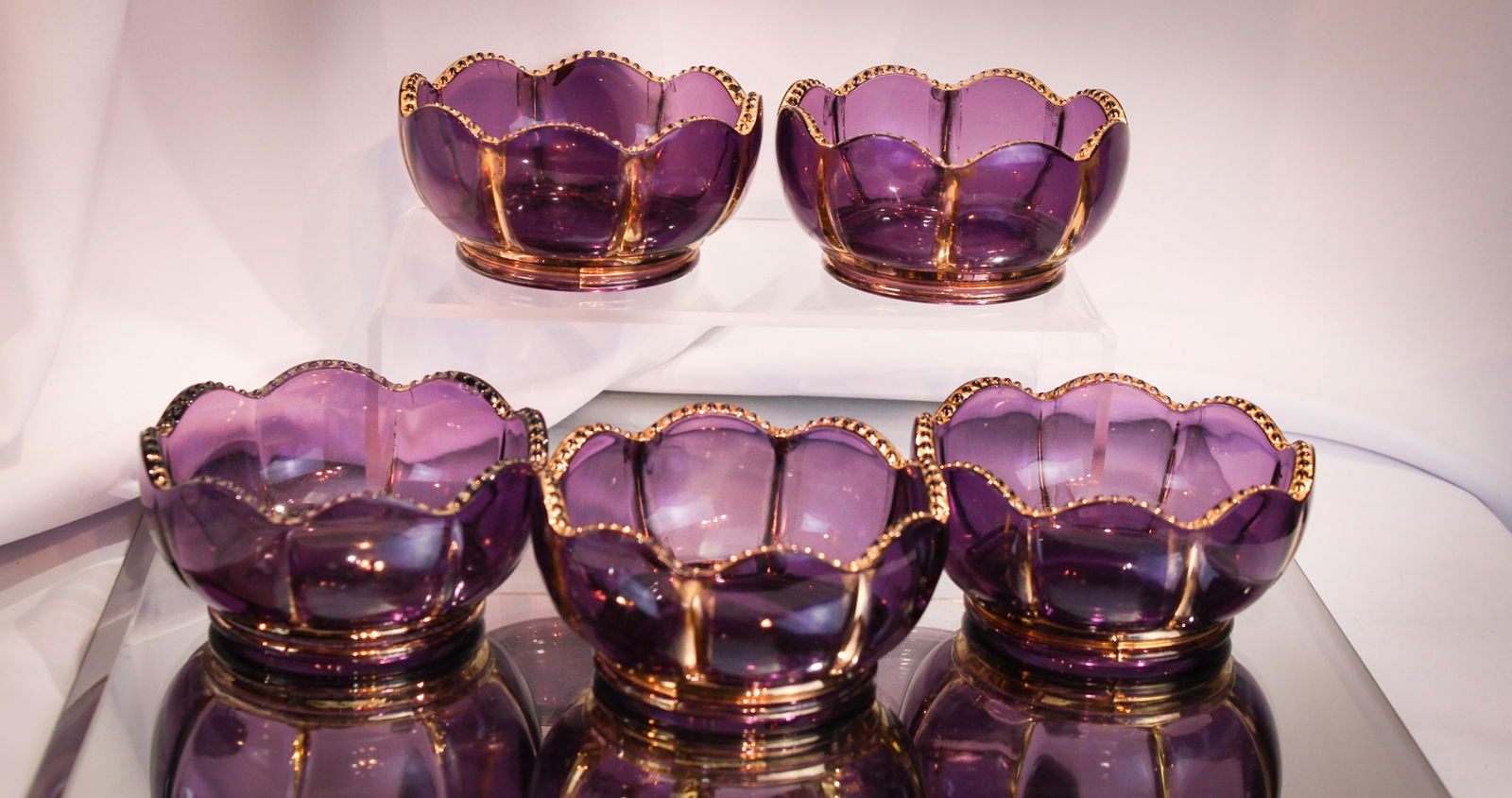5 pc Lot Riverside Amythest & Gold X-Ray Berry Bowls (1 of 7)