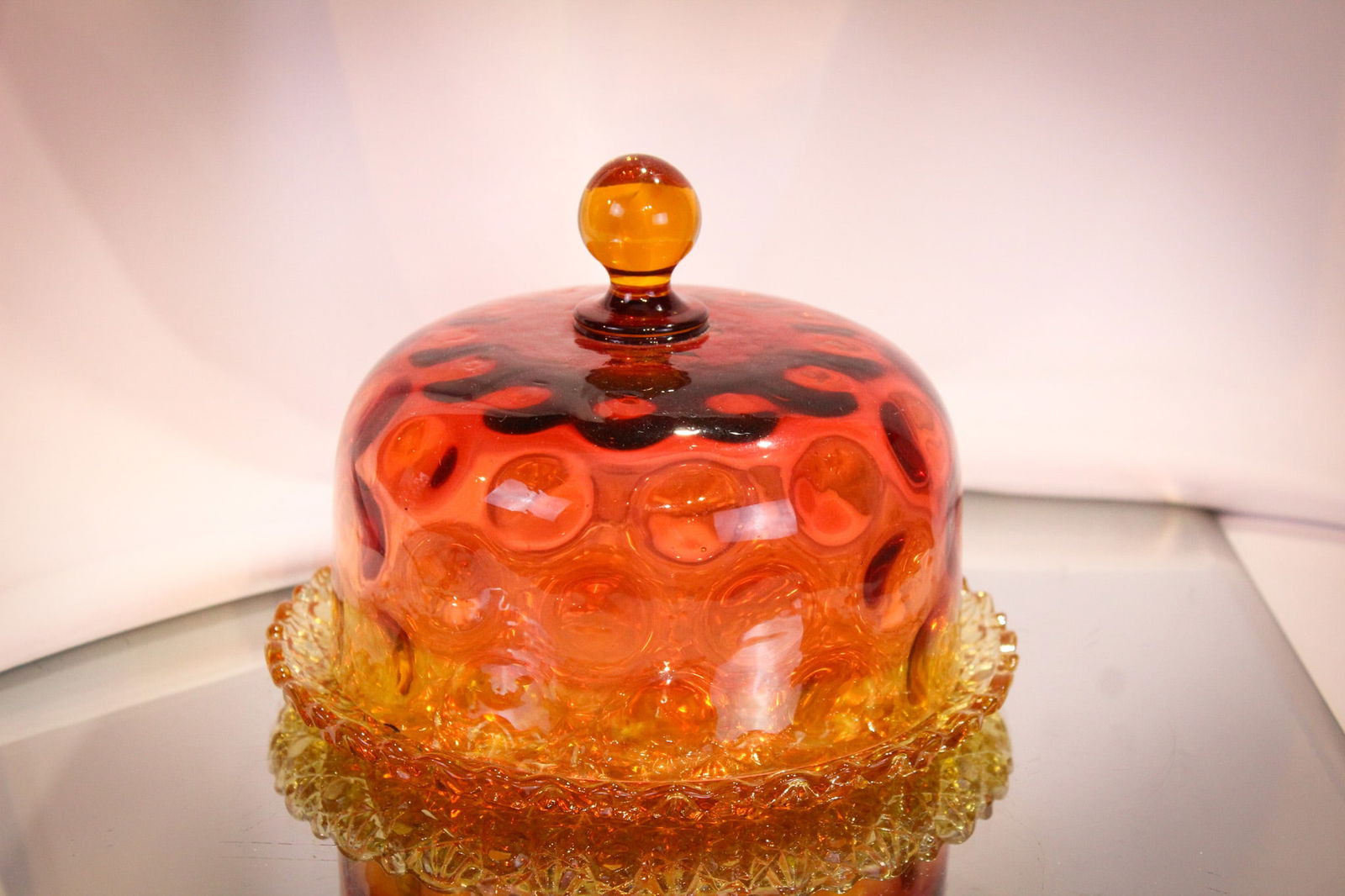 Hobb's Amberina Victorian Glass Covered Cheese Butter Dish (1 of 7)