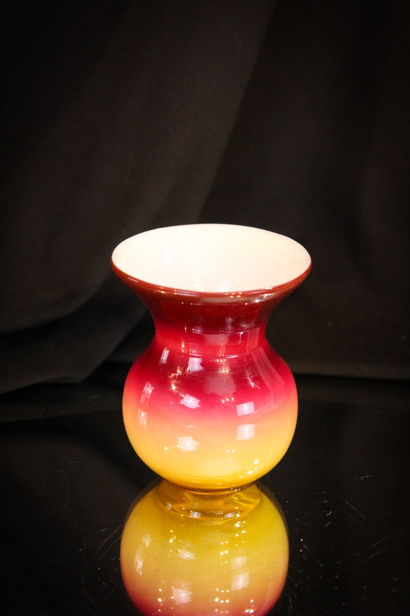 Scarce Hobb's Wheeling Peachblow Victorian Glass Violets Vase: Folks, a true scarcity. This little gem is seldom found. We had one slightly different a while back. It had a folded in rim. This example does not. This piece, a little violets vase, was probably a wh