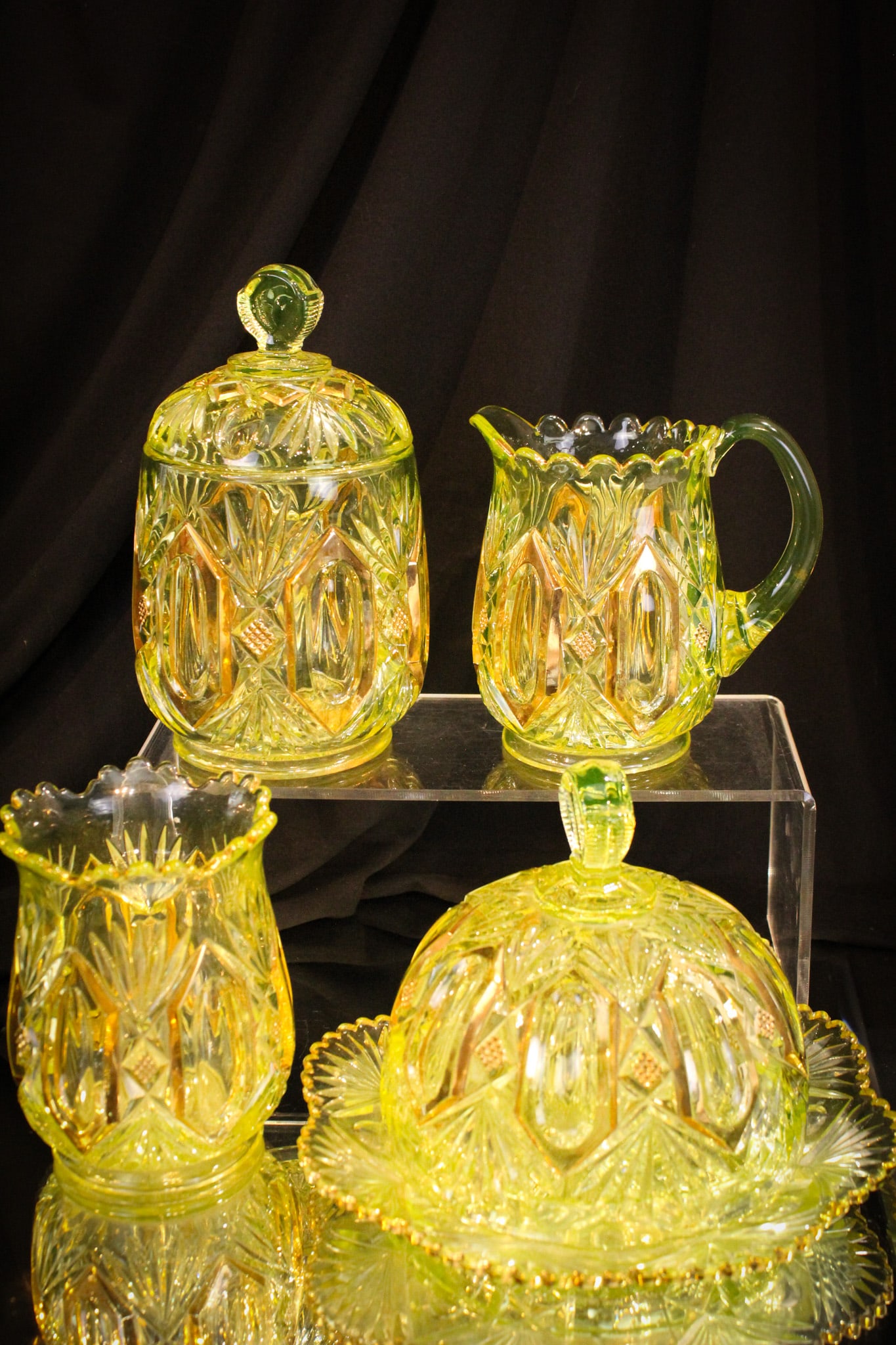 4 pc Victorian Riverside Vaseline Gilt Derby Table Set (1 of 19)