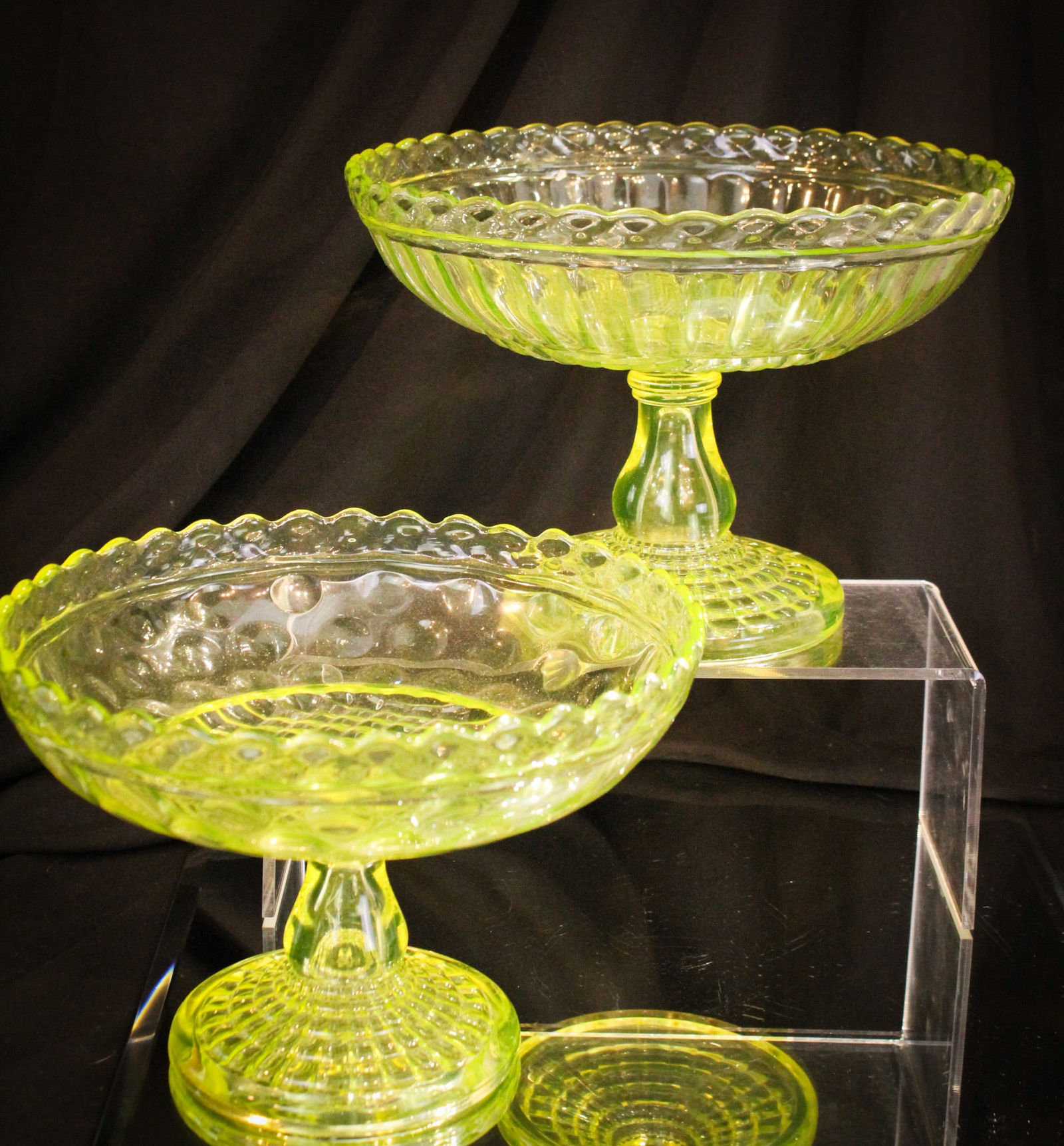 2 pc Lot Victorian Vasline EAPG Glass Pedestal Compotes (1 of 11)