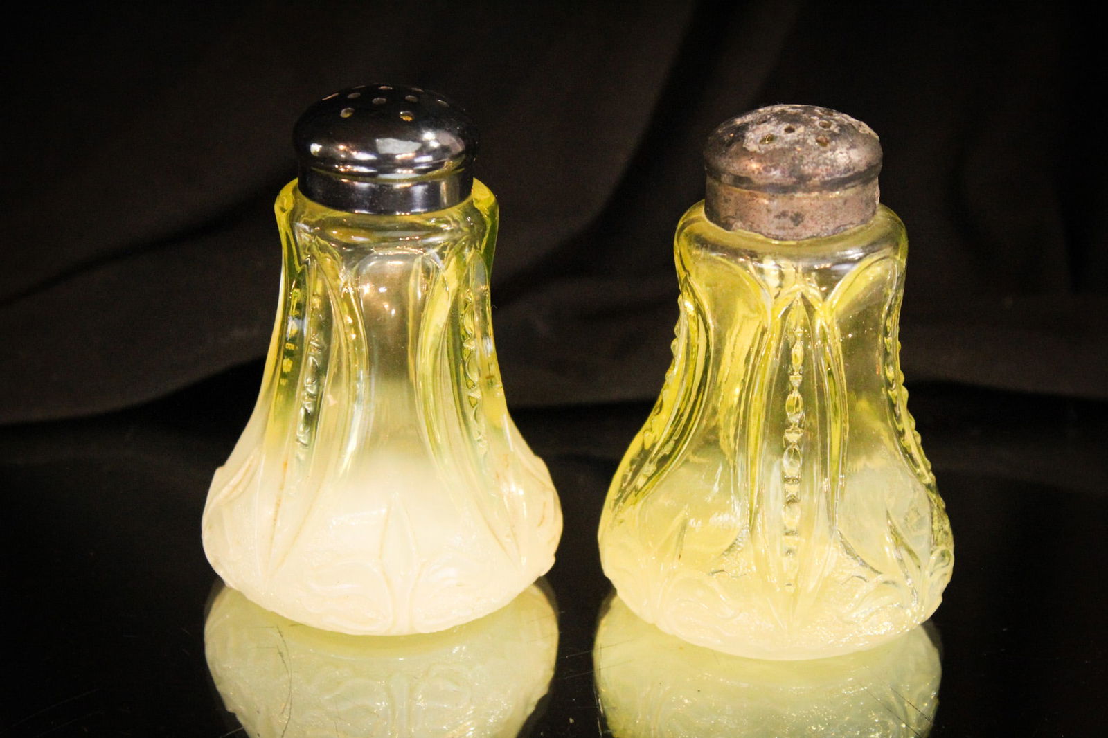 Jefferson Iris with Meander Vaseline Opalescent Victorian Shakers (1 of 8)