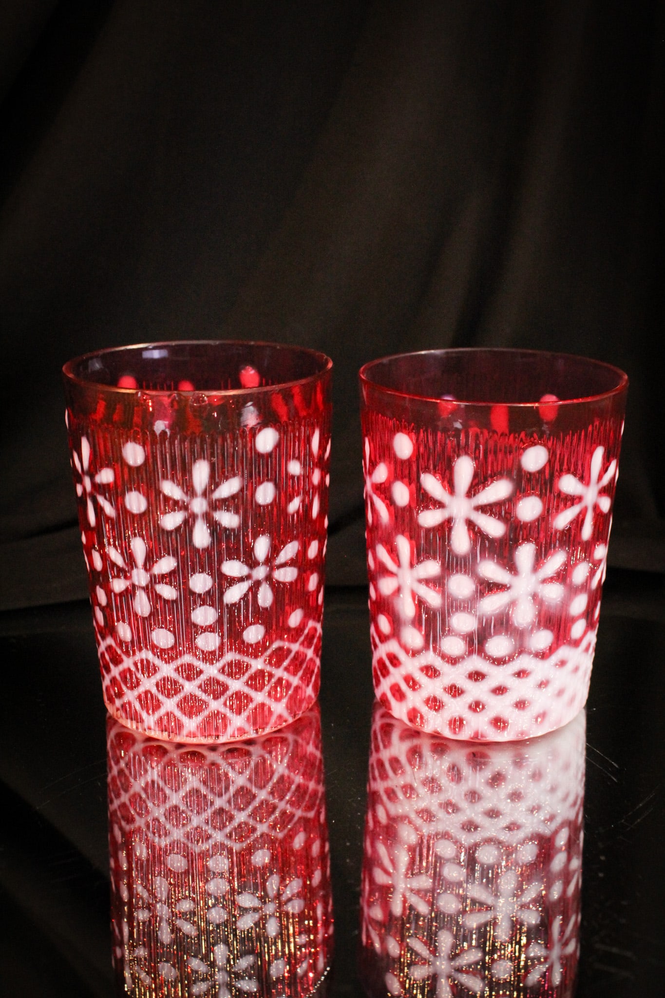 2 pc Lot Northwood Cranberry Opalescent Christmas Snowflake Victorian Tumblers (1 of 11)