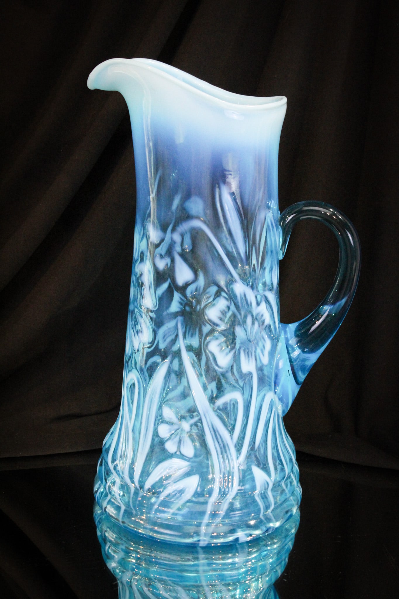 Northwood Blue Opalescent Victorian Daffodils Tankard Pitcher (1 of 5)