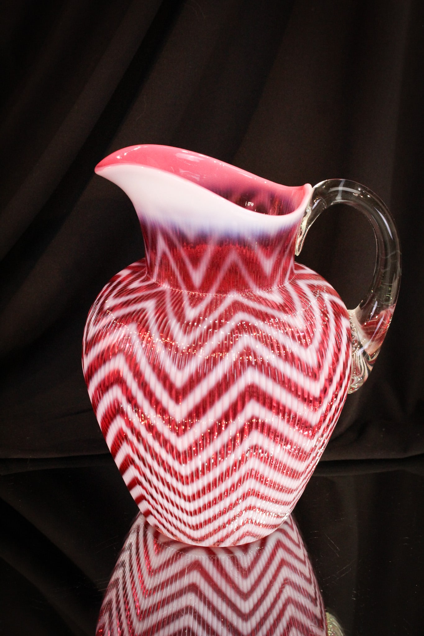 Northwood Cranberry Opalescent Ribbed Herringbone Victorian Glass Pitcher (1 of 5)