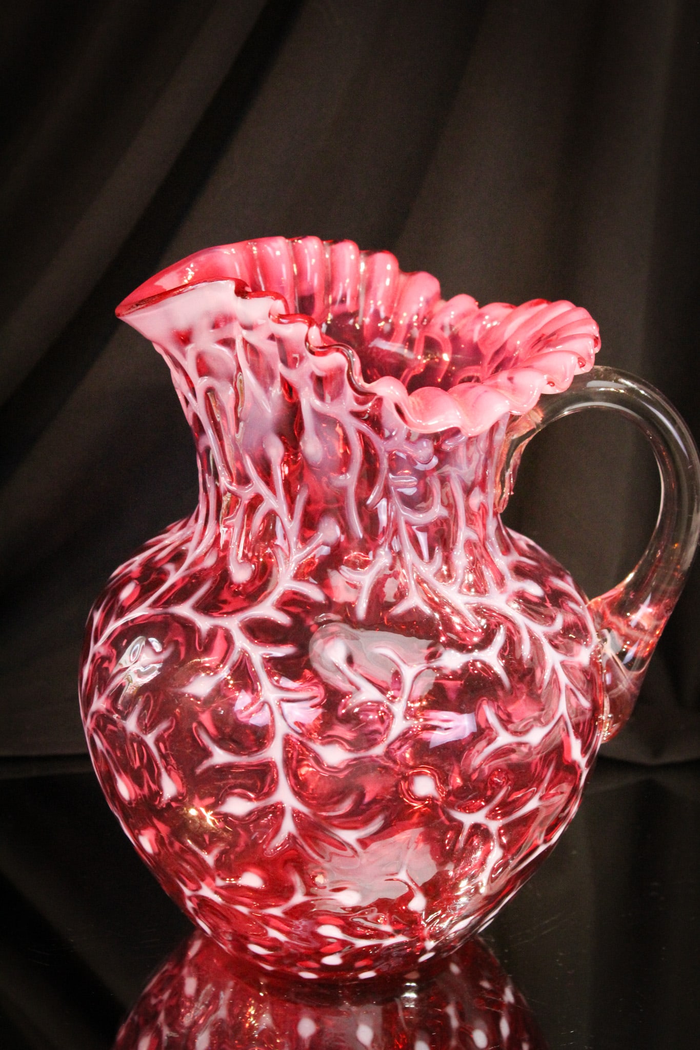 Cranberry Opalescent Victorian Hobb's Seaweed Victorian Water Pitcher (1 of 5)