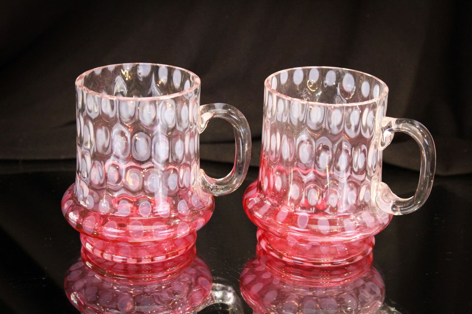 2 pc Lot Cranberry Rubina Opalescent Baby Coinspot Custard Cups (1 of 6)