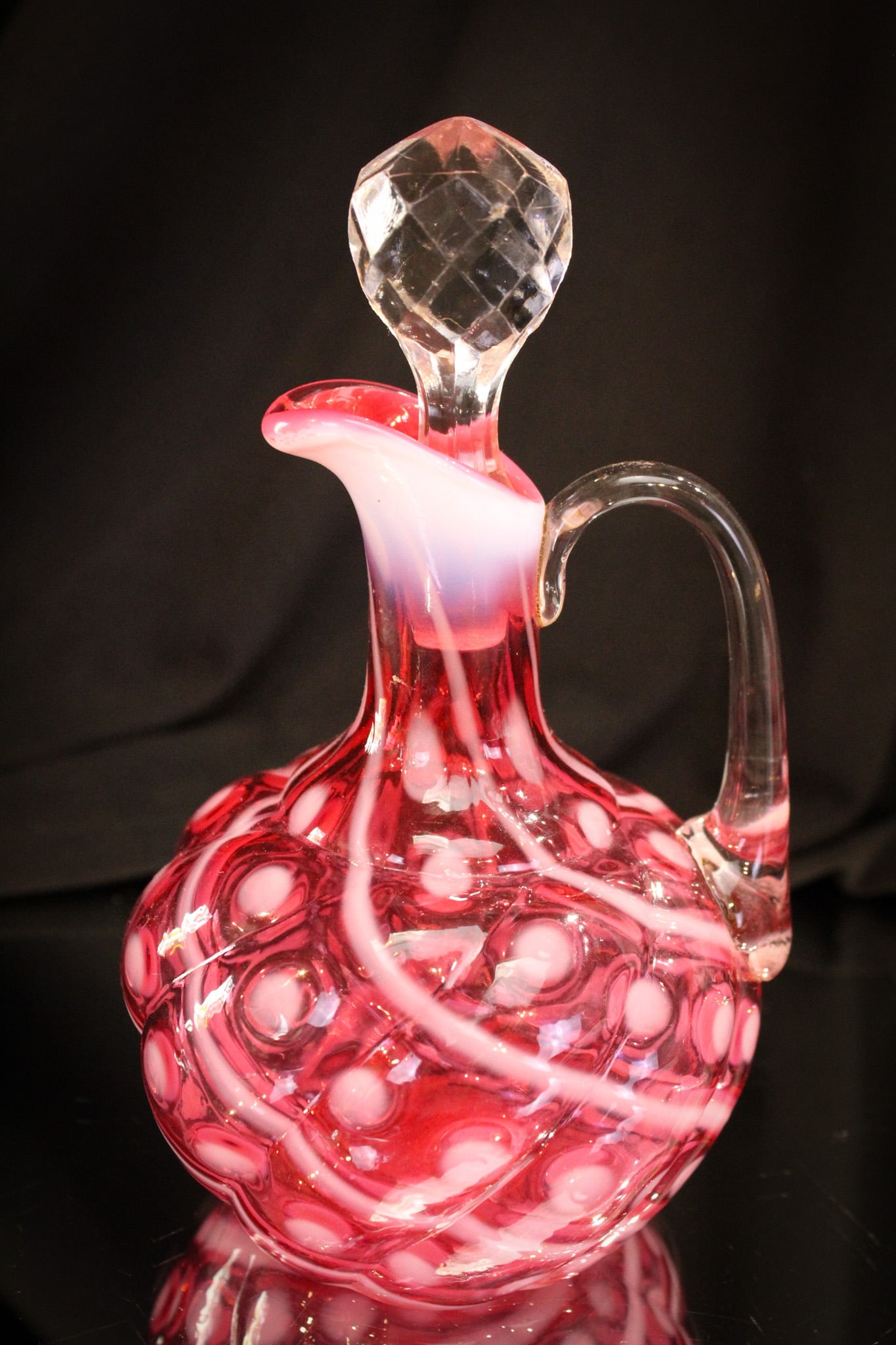 Rare Cranberry Opalescent Northwood Coinspot Swirl Victorian Cruet (1 of 6)
