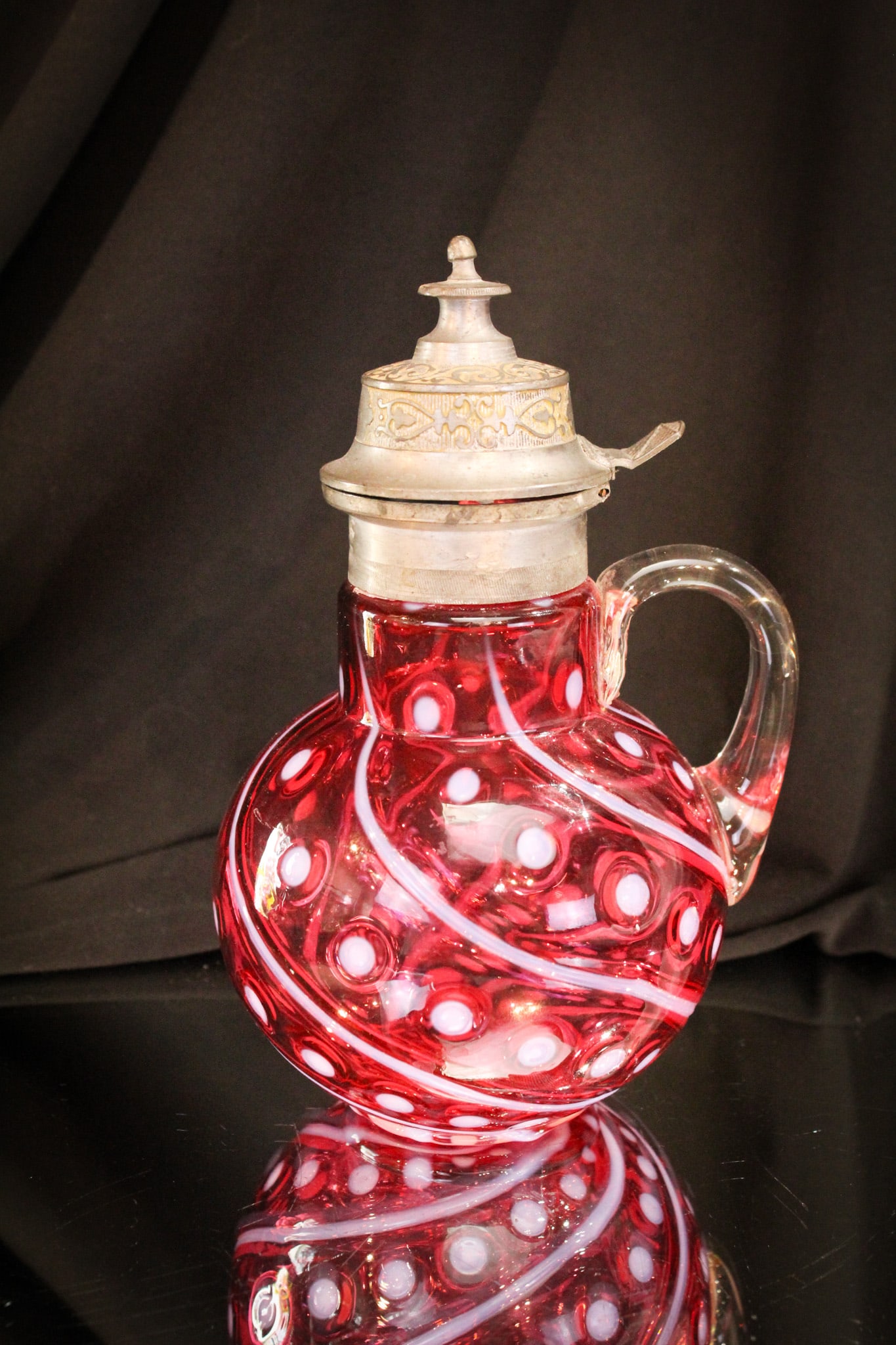 Rare Cranberry Opalescent Northwood Coinspot & Swirl Victorian Syrup Pitcher (1 of 7)
