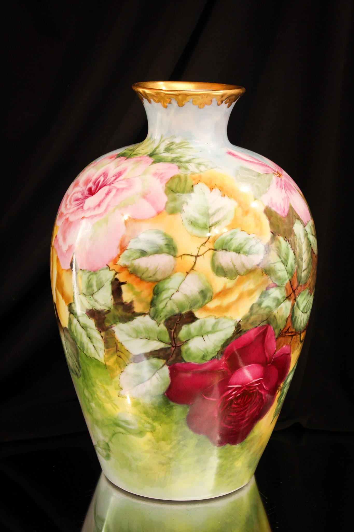 JPL France Hand Painted Porcelain Roses 12" Vase (1 of 11)