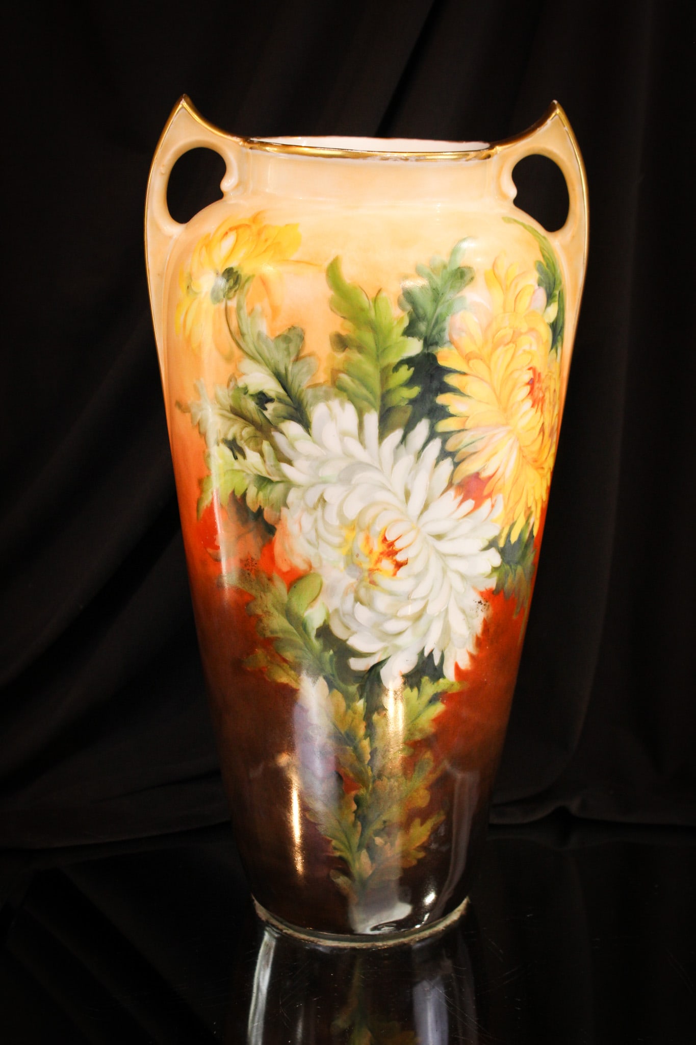 Bavarian Hand Painted Porcelain 14" Chrysanthemum Vase (1 of 7)