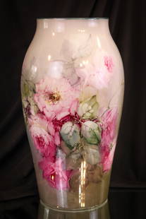 Monumental 16" T&V Limoges Hand Painted Roses Porcelain Vase: Wonderful marked T&V, Limoges France hand painted porcelain floor vase with roses around. Monumental piece. If you want a piece fit for a size queen, well here it is!