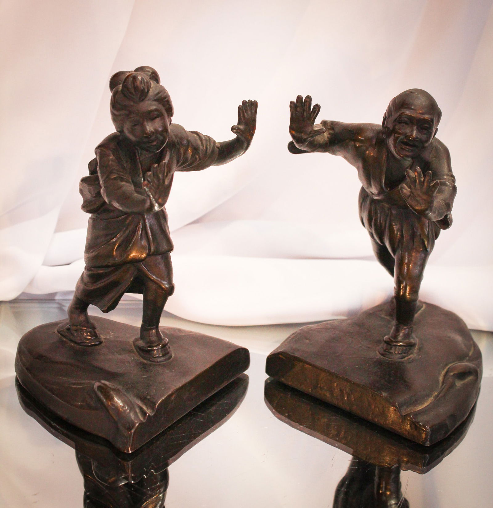 Bronze Clad Oriental Fighting Couple Bookends Pair (1 of 11)