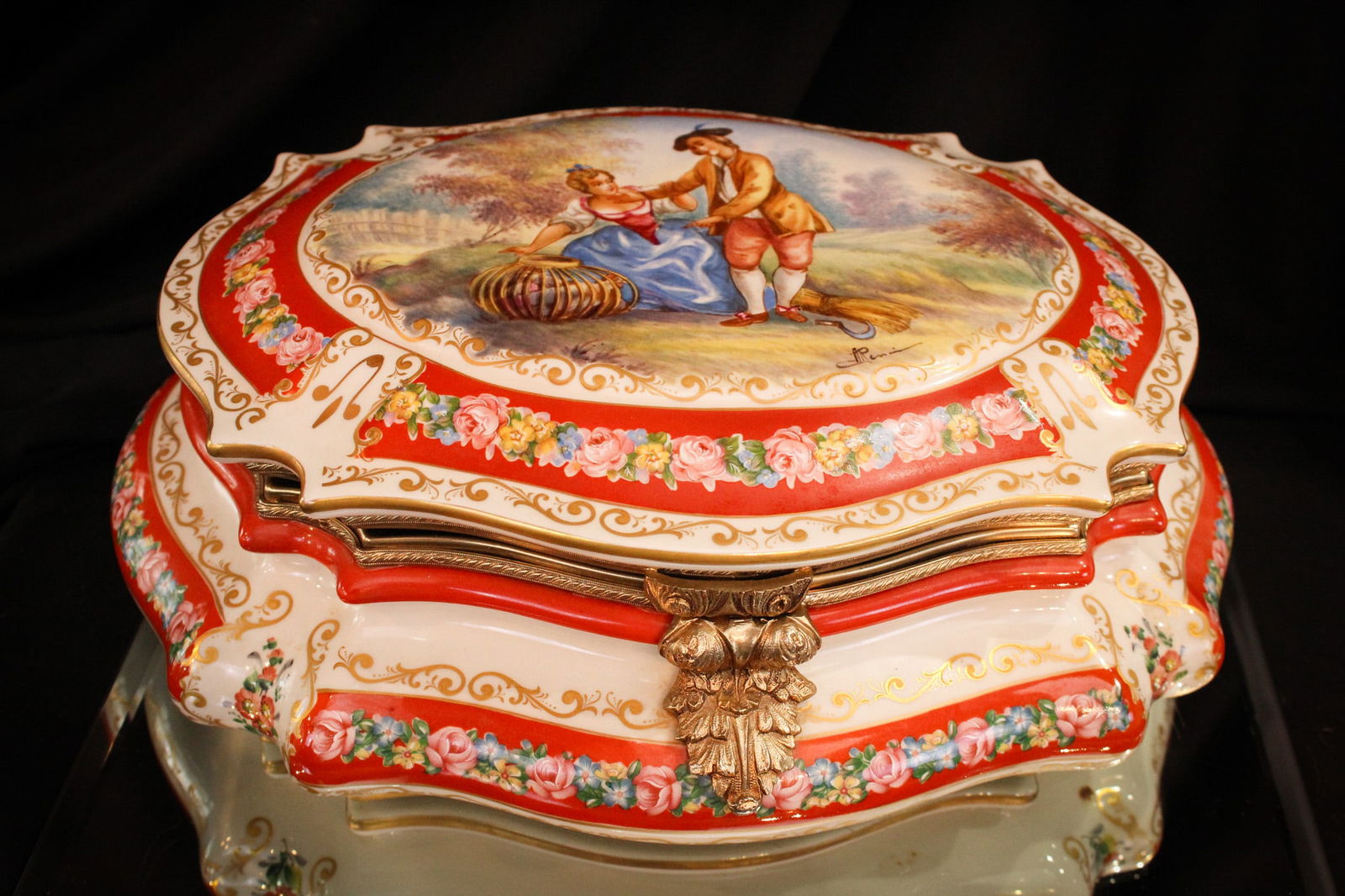 12" French Porcelain Artist Signed Scenic Jewelry Box (1 of 14)