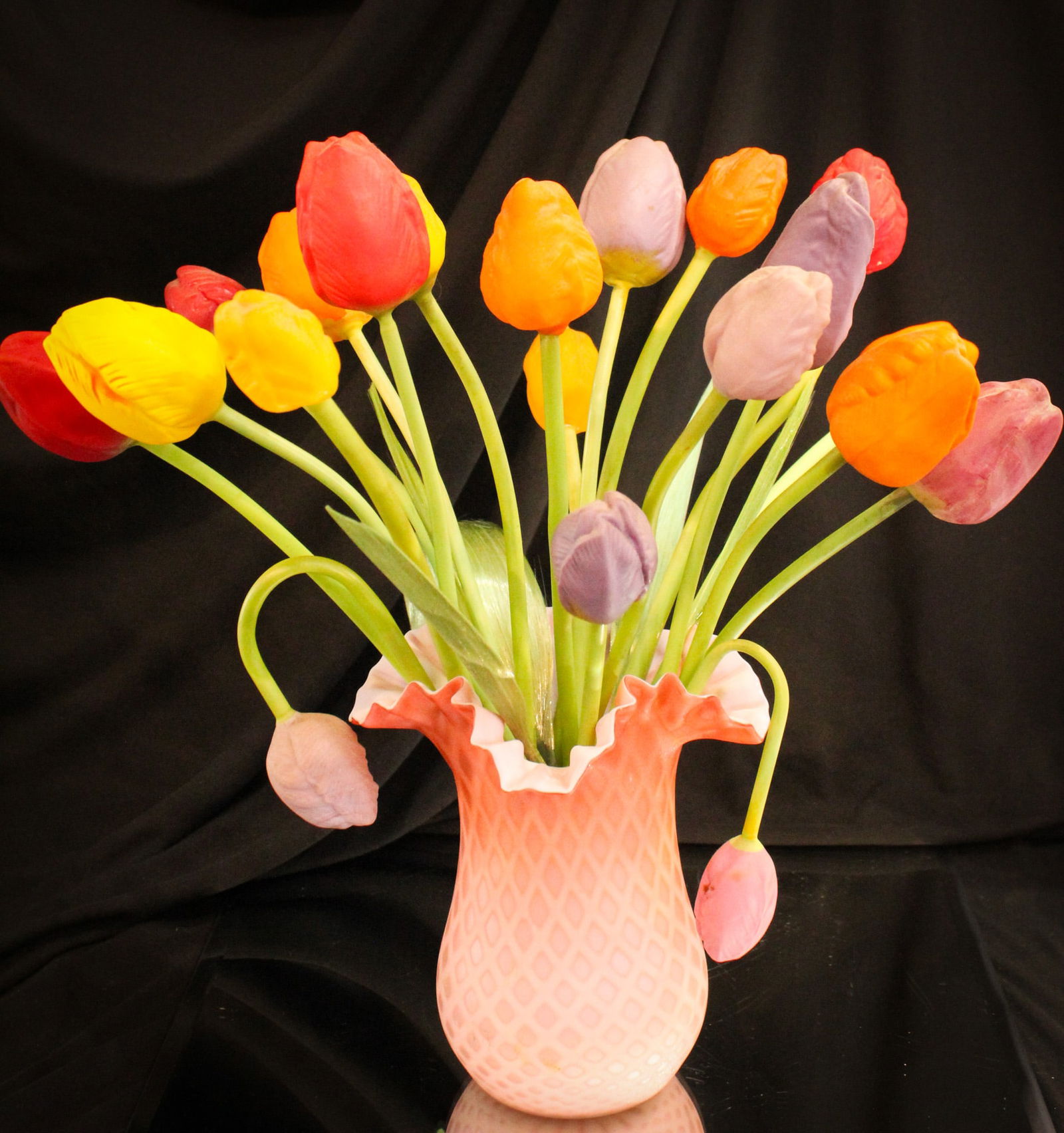 20 pc Lot German Glass Tulips & Spun Glass Leaves (1 of 16)